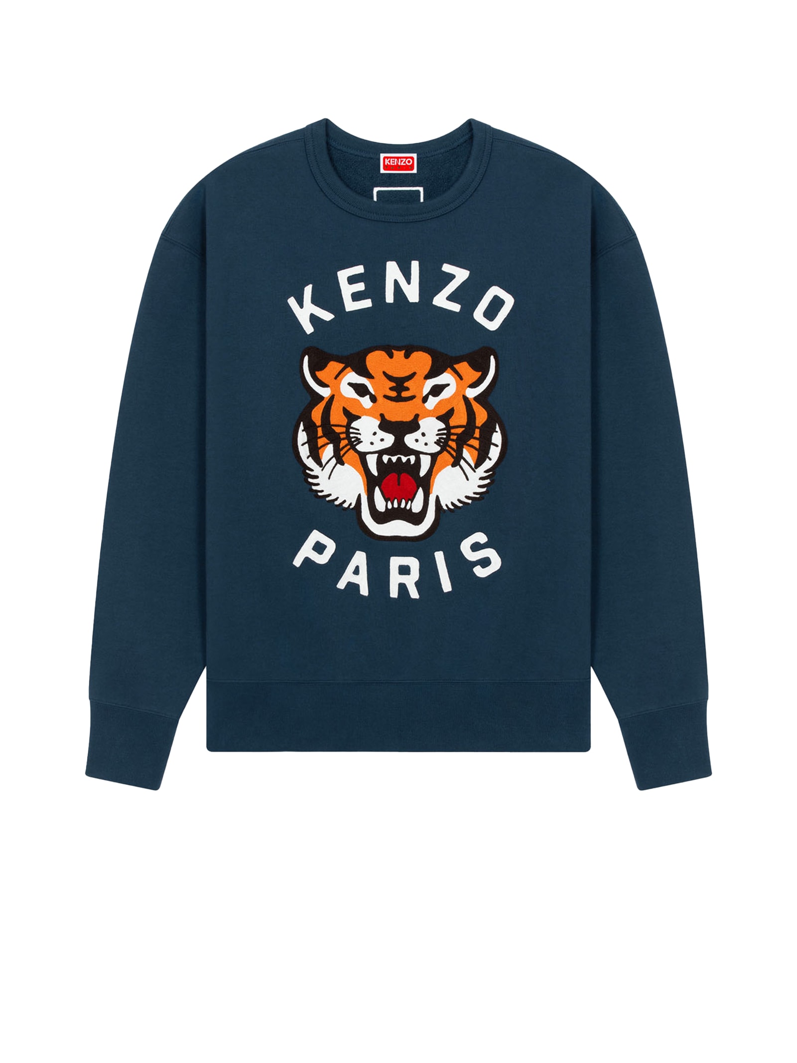 Shop Kenzo Lucky Tiger Unisex Embroidered Oversized Sweatshirt In Midnight Blue