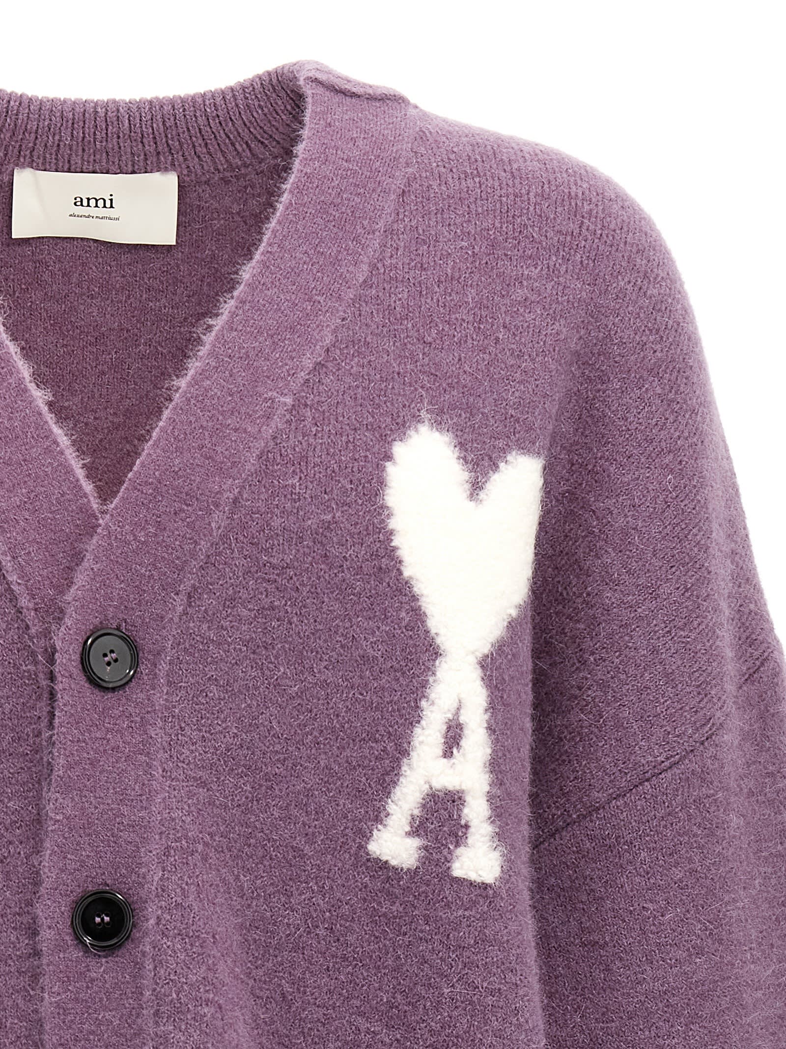 Shop Ami Alexandre Mattiussi Ami De Coeur Cardigan In Purple