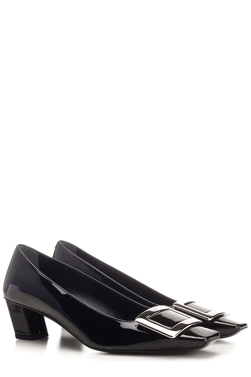 Roger Vivier Black Calfskin Pumps With Buckle And Wide Heel In Nero
