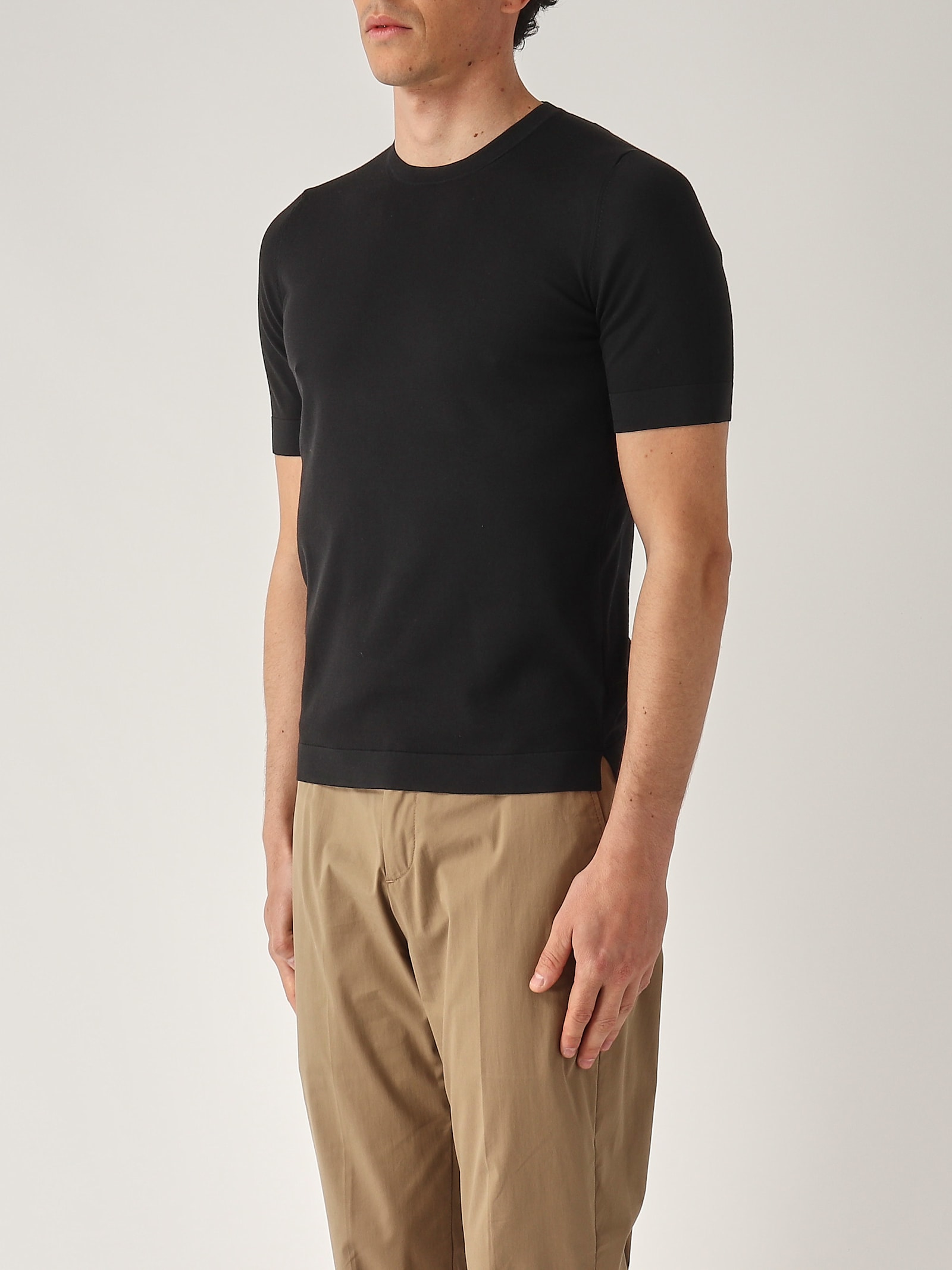 Gran Sasso T-shirt M/c Retta In Filo Cotone Organico T-shirt In Black