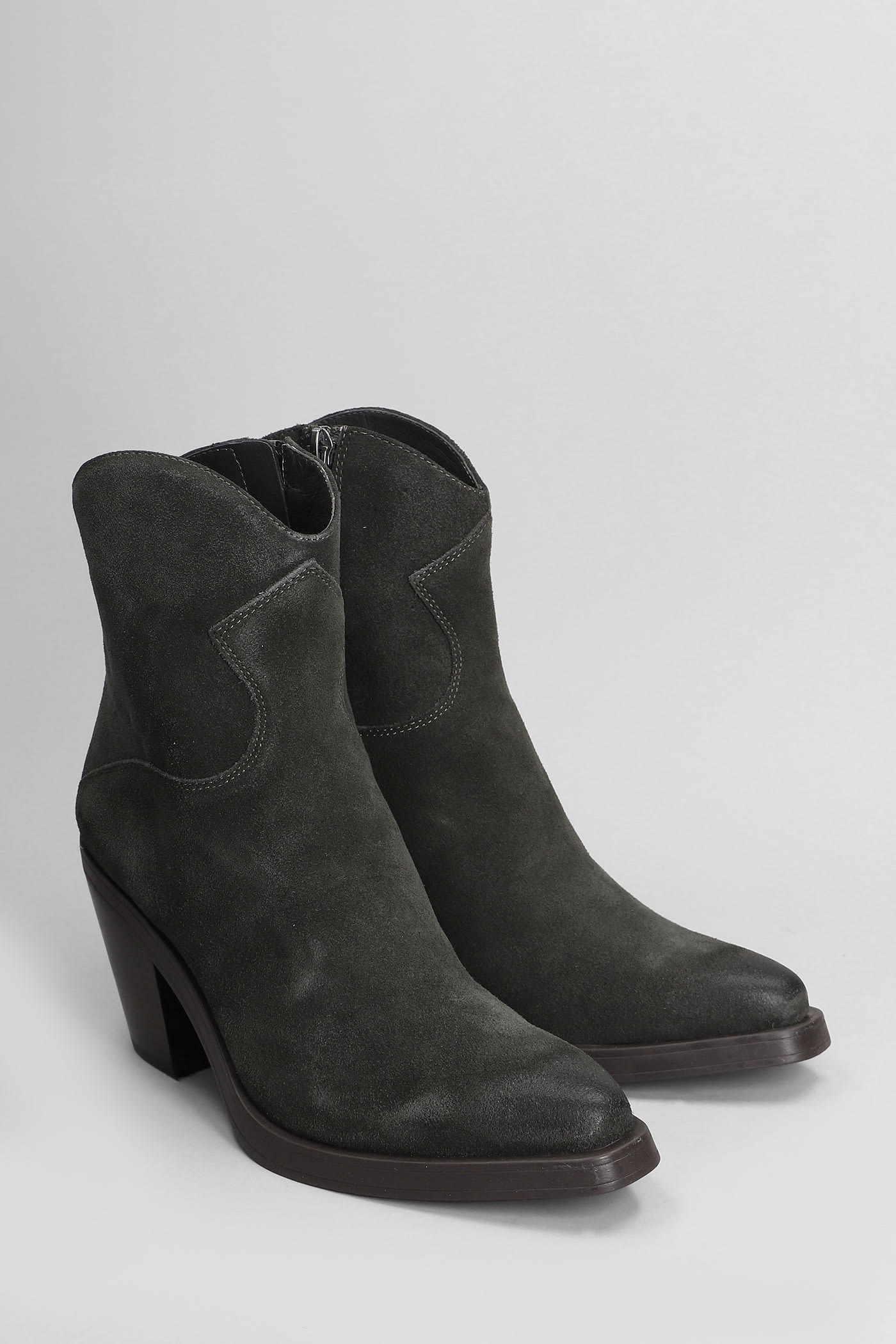 Shop Ash Judy Texan Ankle Boots In Grey Suede