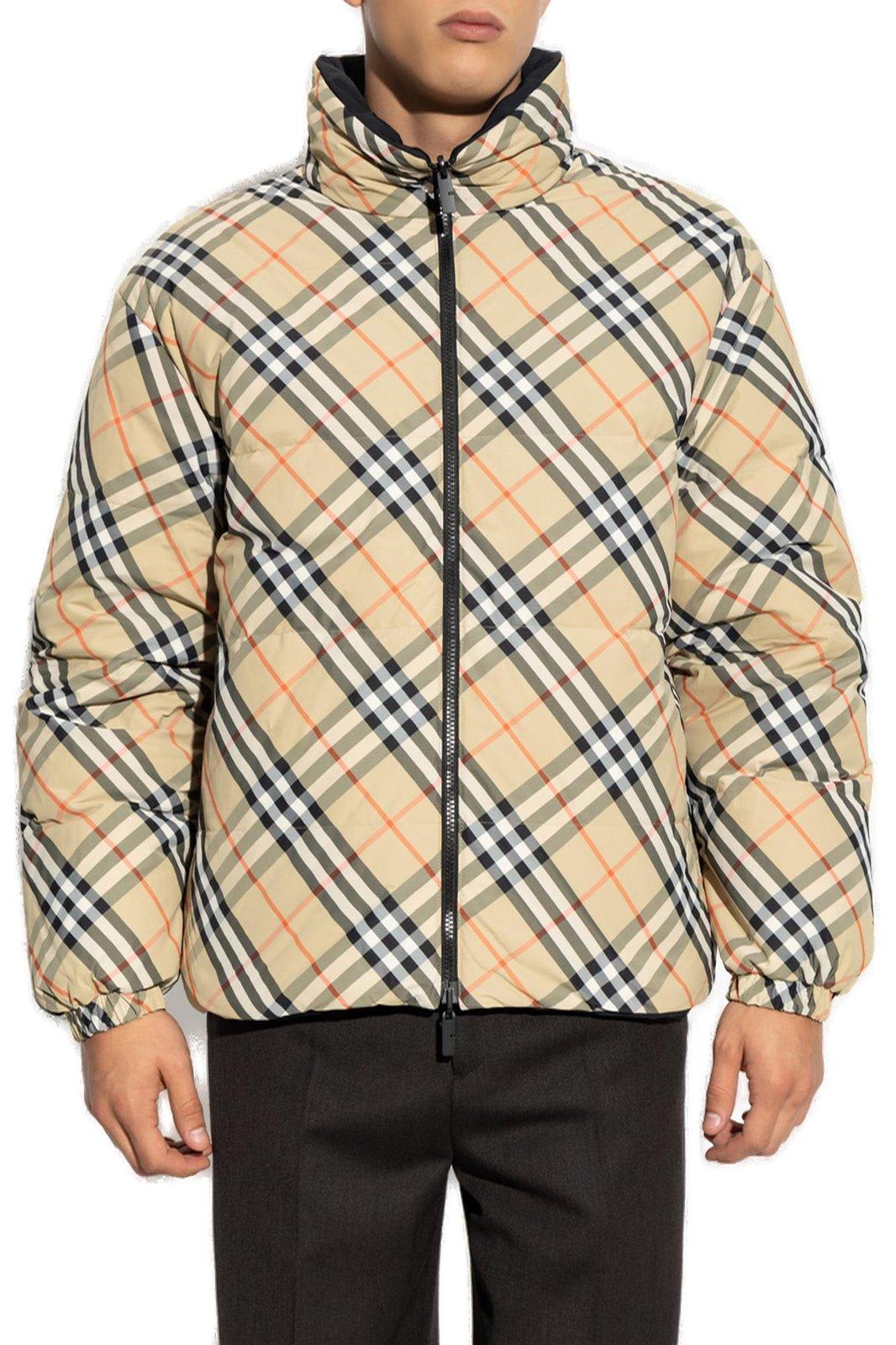 Shop Burberry Checked Zip-up Reversible Padded Jacket In Brown