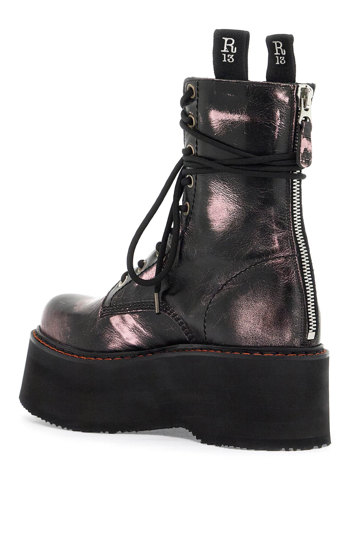 Shop R13 Double Stack Laminated Leather An In Distressed Black With Pink (pink)