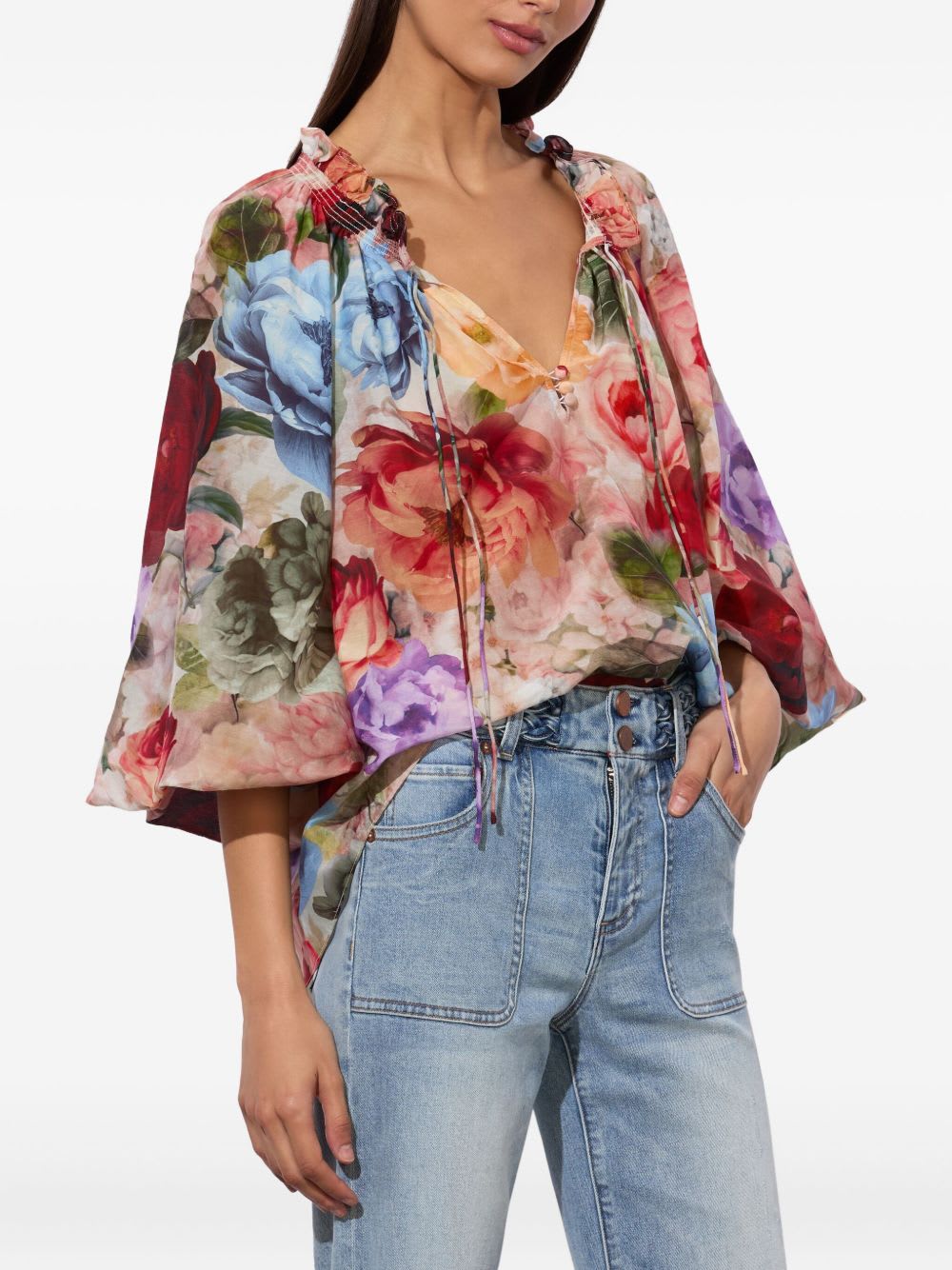 Alice And Olivia Norah Cotton Blouse In Multi