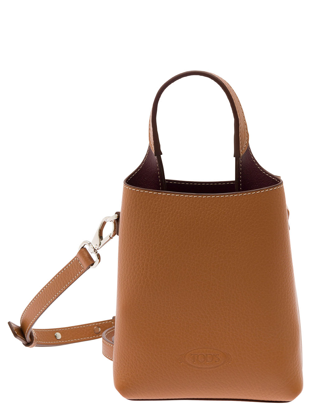 Shop Tod's Brown Tote Bag With T Timeless Pendant In Hammered Leather Woman