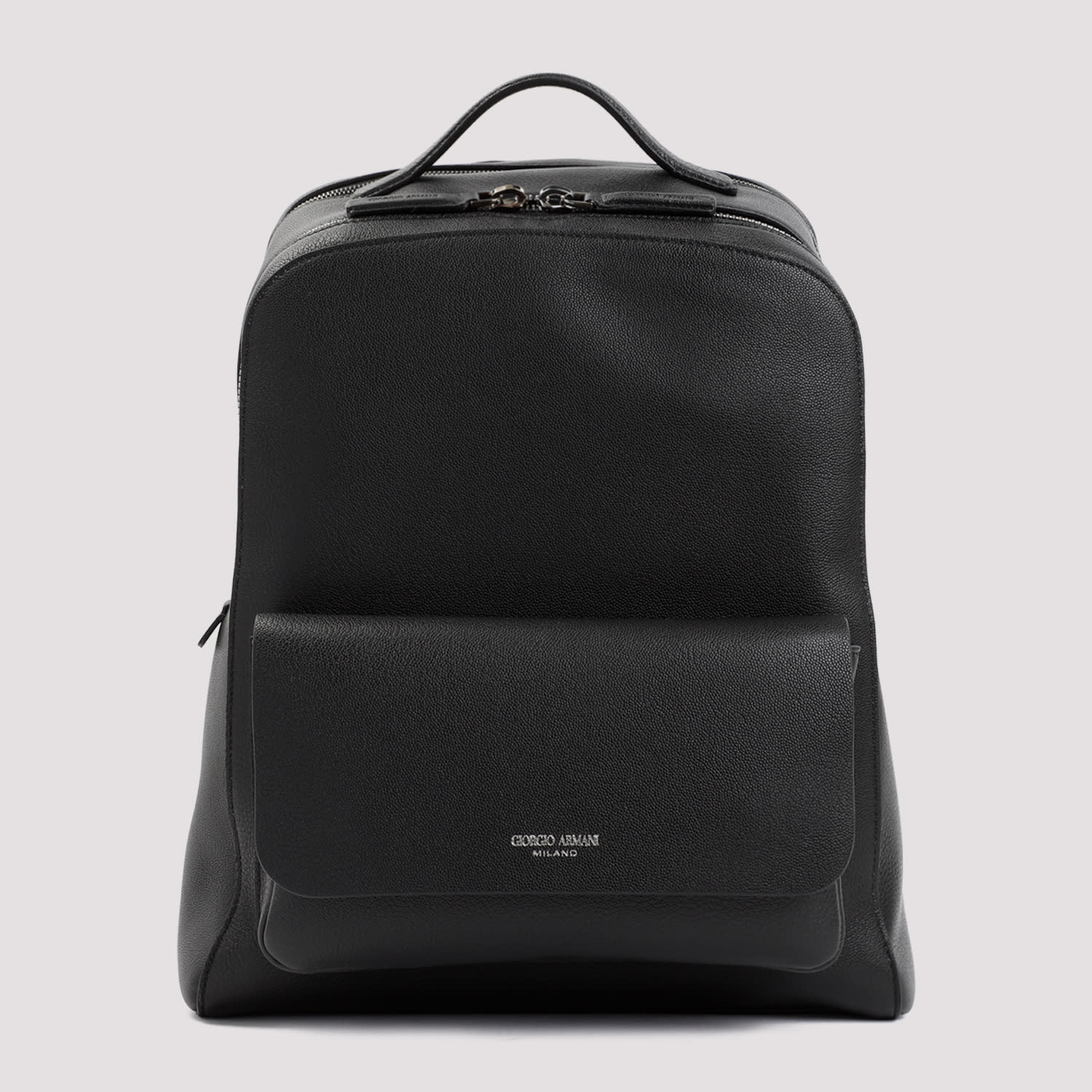 Giorgio Armani Grained Calf Leather Backpack Men In Black