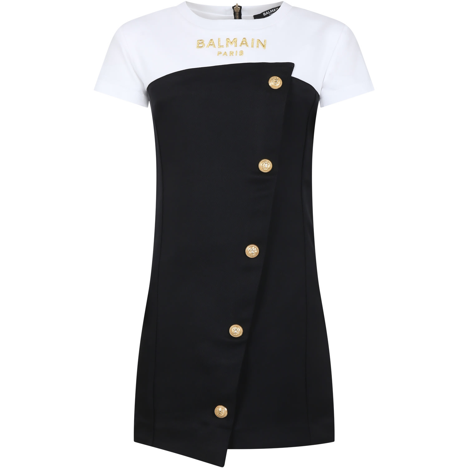Shop Balmain Elegant Black Dress For Girl With Logo