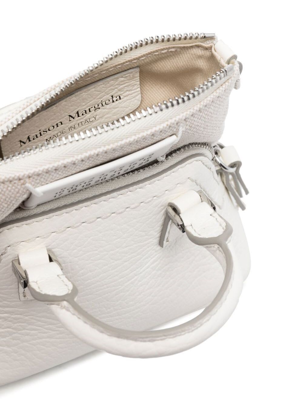 Shop Maison Margiela 5ac Baby White Shoulder Bag With Logo Label In Grainy Leather Woman