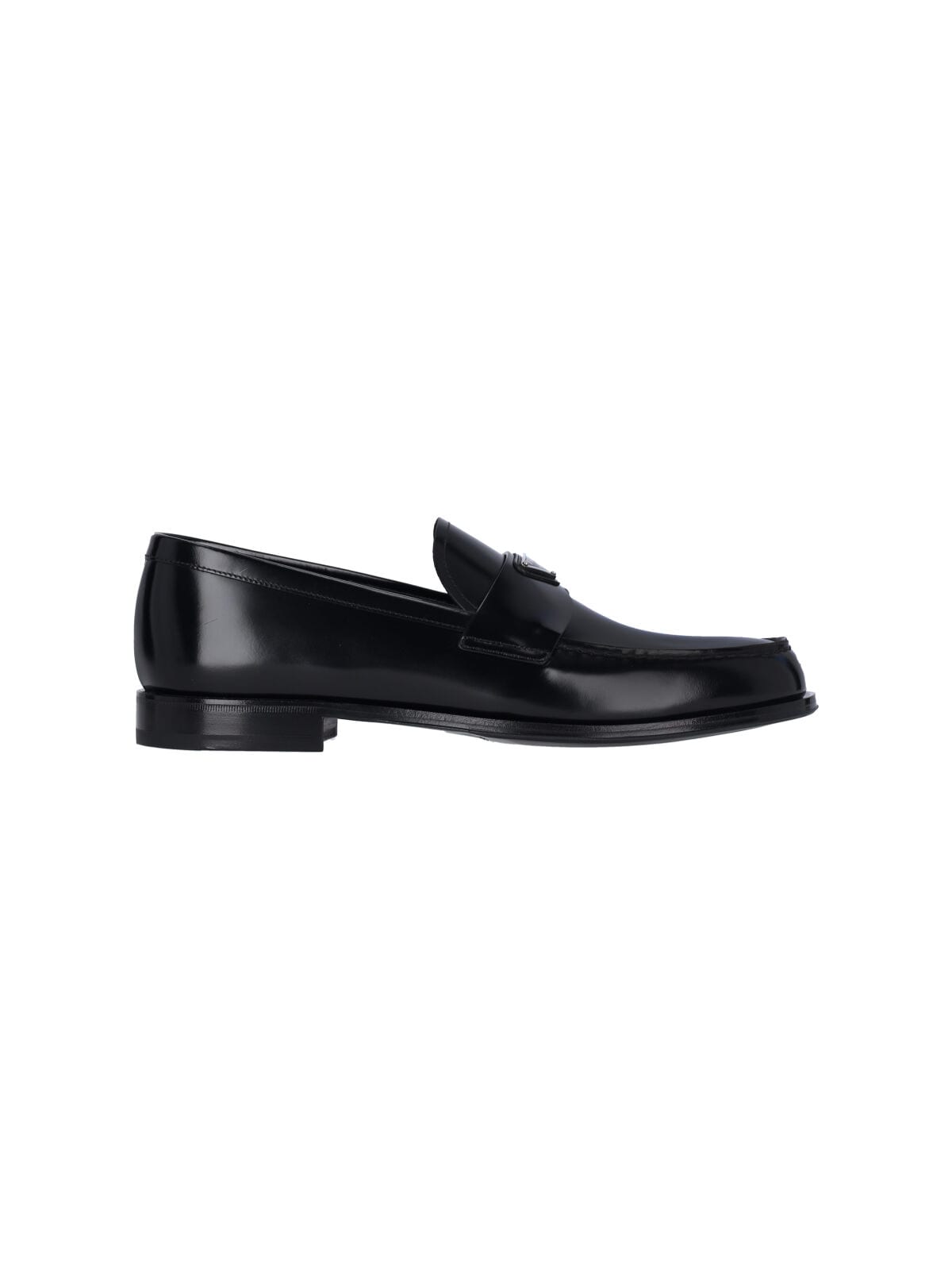 Prada Leather Loafers Triangle Logo In Black
