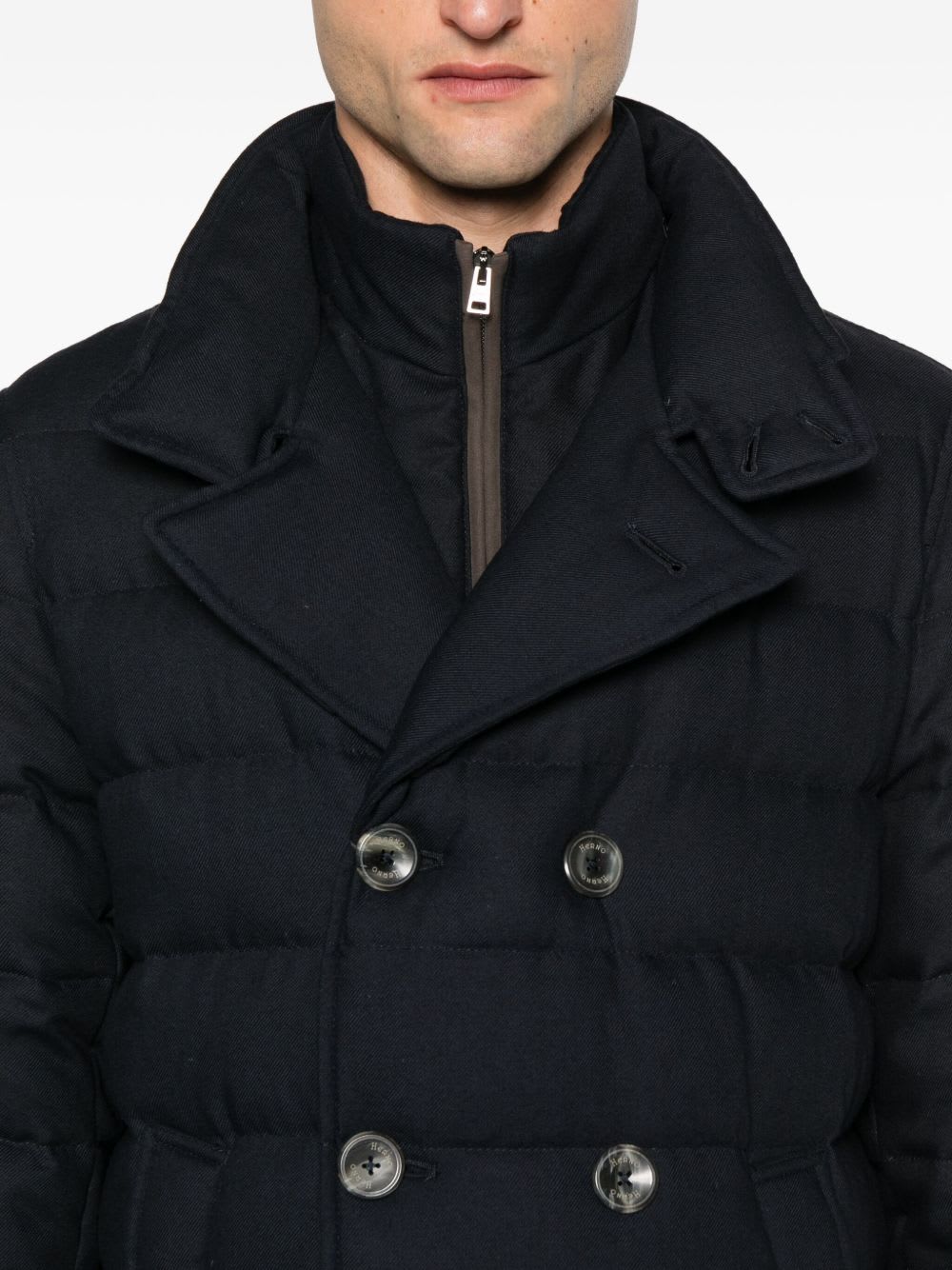 Herno Double-breasted Puffer Jacket With Quilted Texture In Black