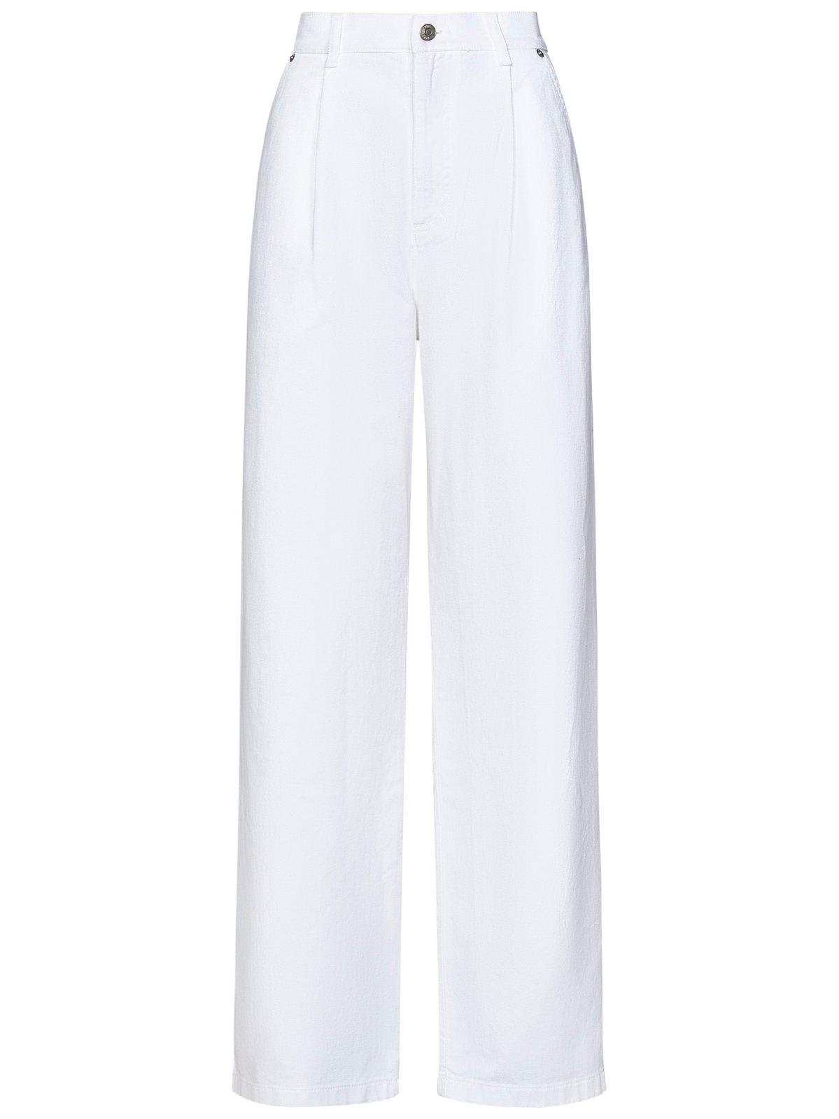 Moschino Wide-leg White Jeans With Laurel Crown Patch