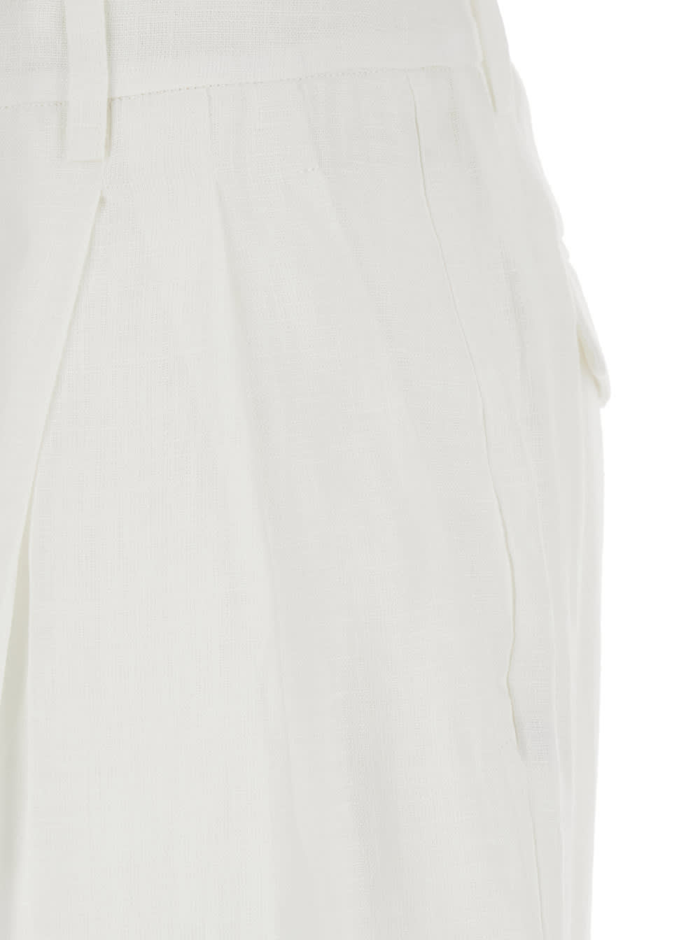 SEMICOUTURE WHITE PANTS WITH BELT LOOPS AND PENCE DETAILS IN LINEN WOMAN