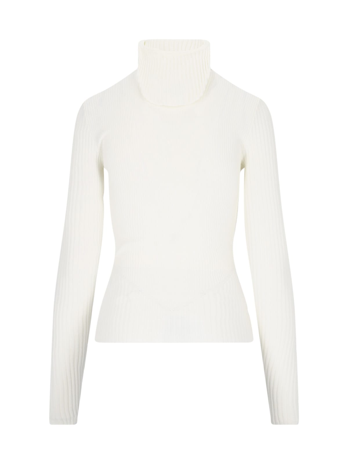 Shop Andreädamo Ribbed Knit Hoodie Sweater In Ivory