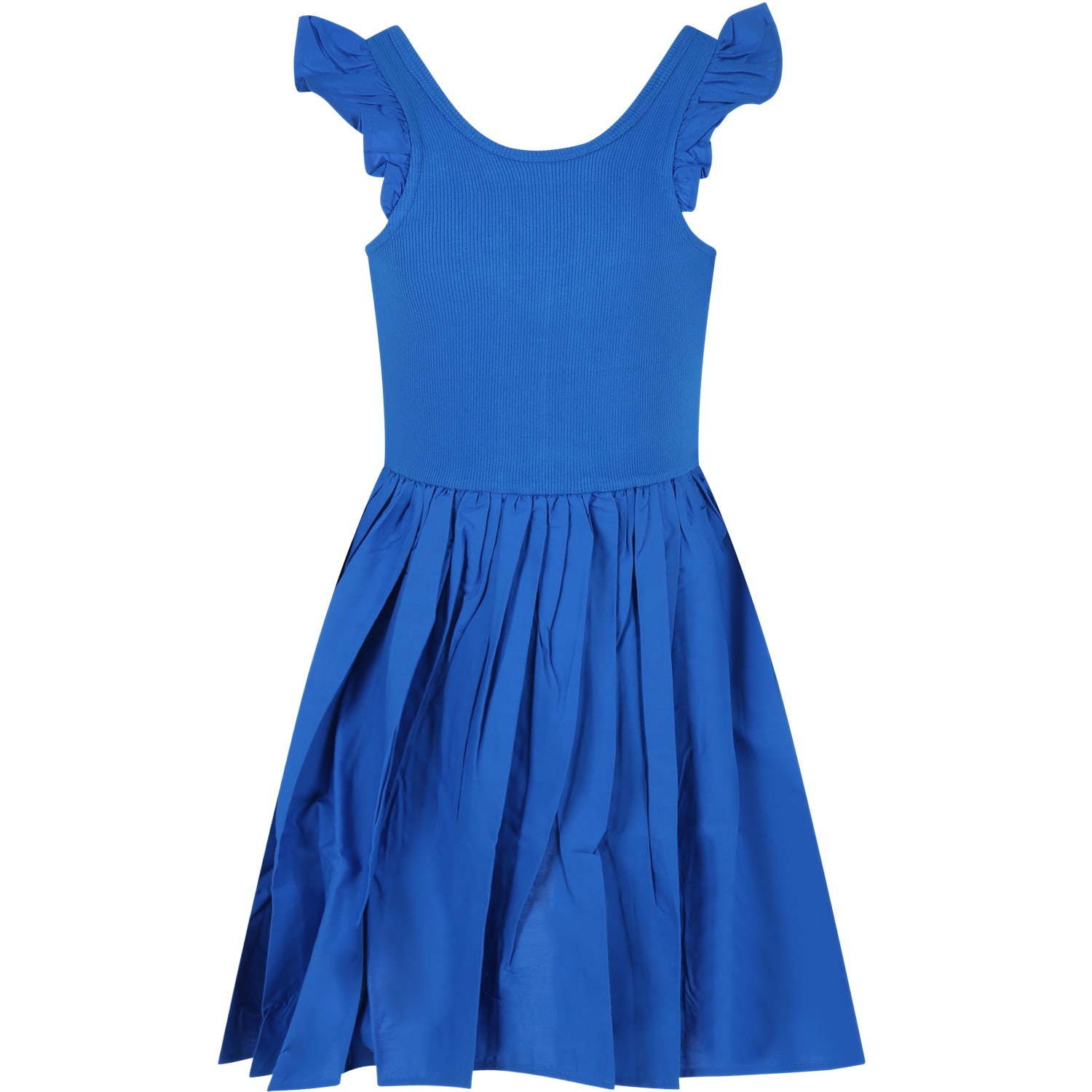 MOLO BLUE DRESS FOR GIRL WITH LOGO PATCH