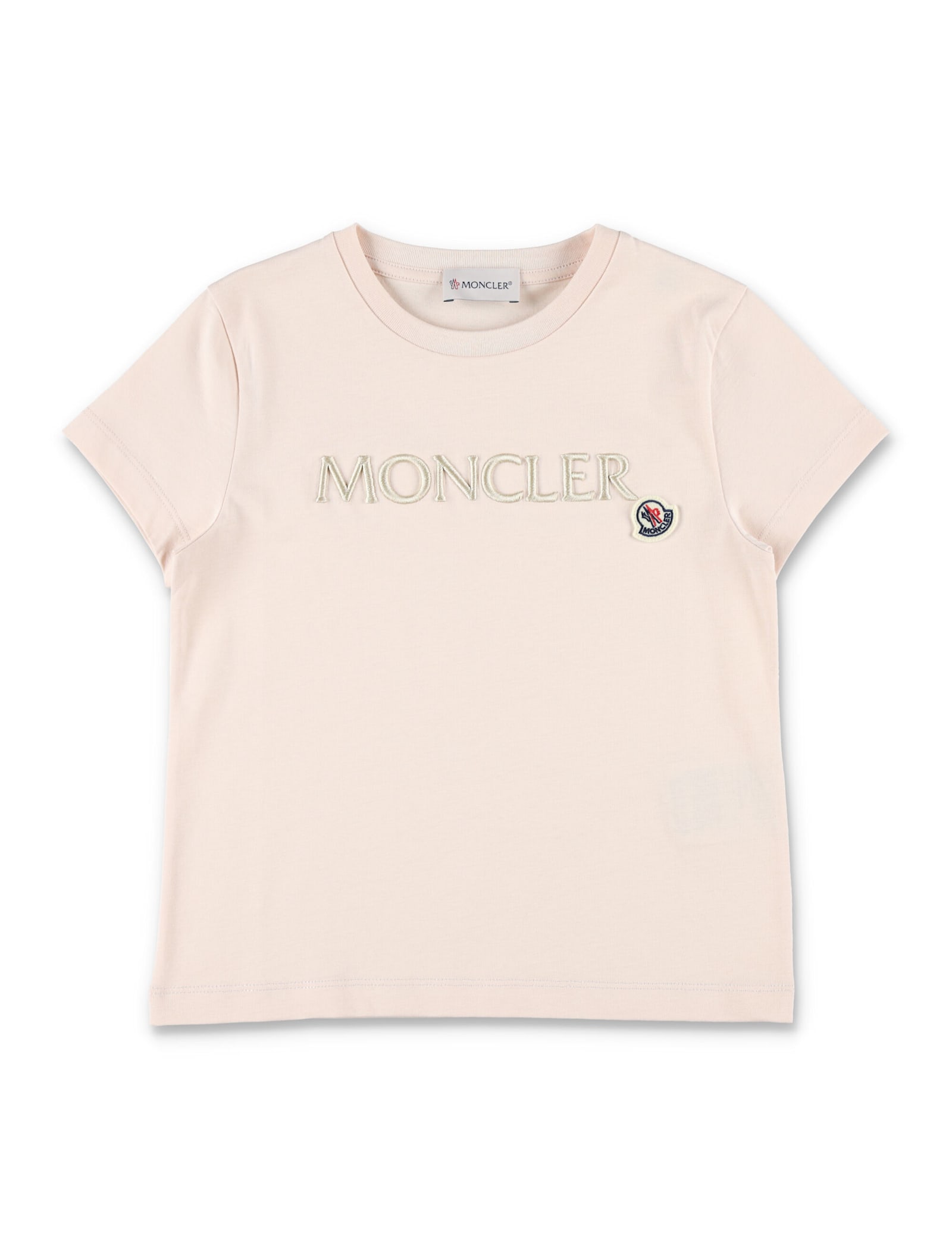 Moncler Kid - Embroidered Logo Cotton T-shirt In Rose