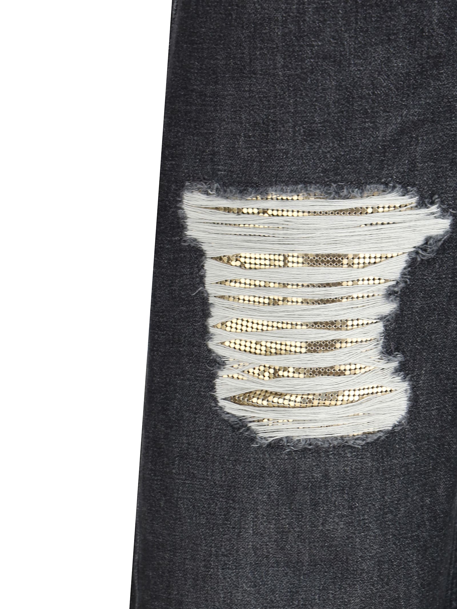 Versace Chainmail-insert Distressed Straight-leg Pants In Blue