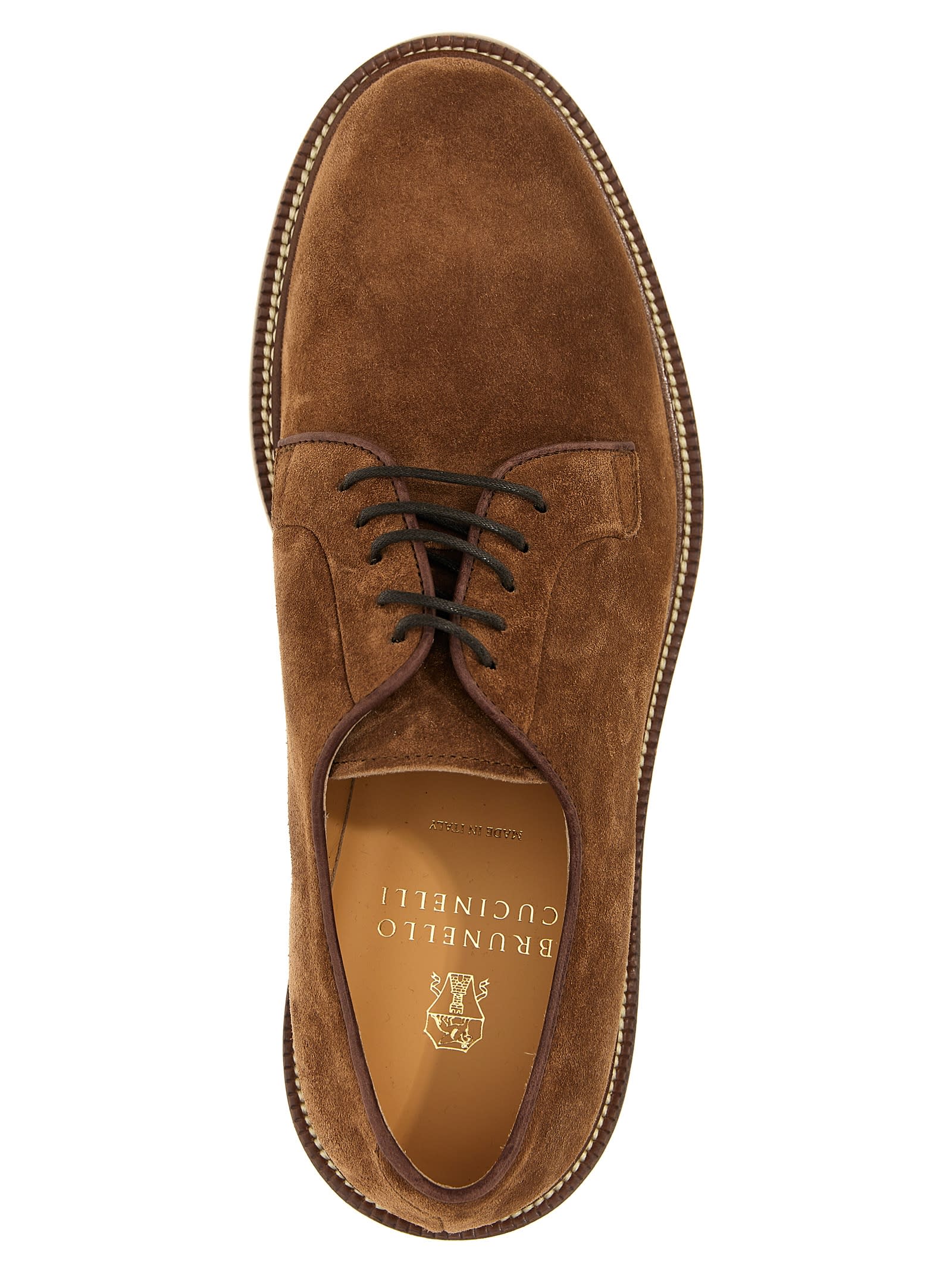 Shop Brunello Cucinelli Suede Lace Up In Castagna