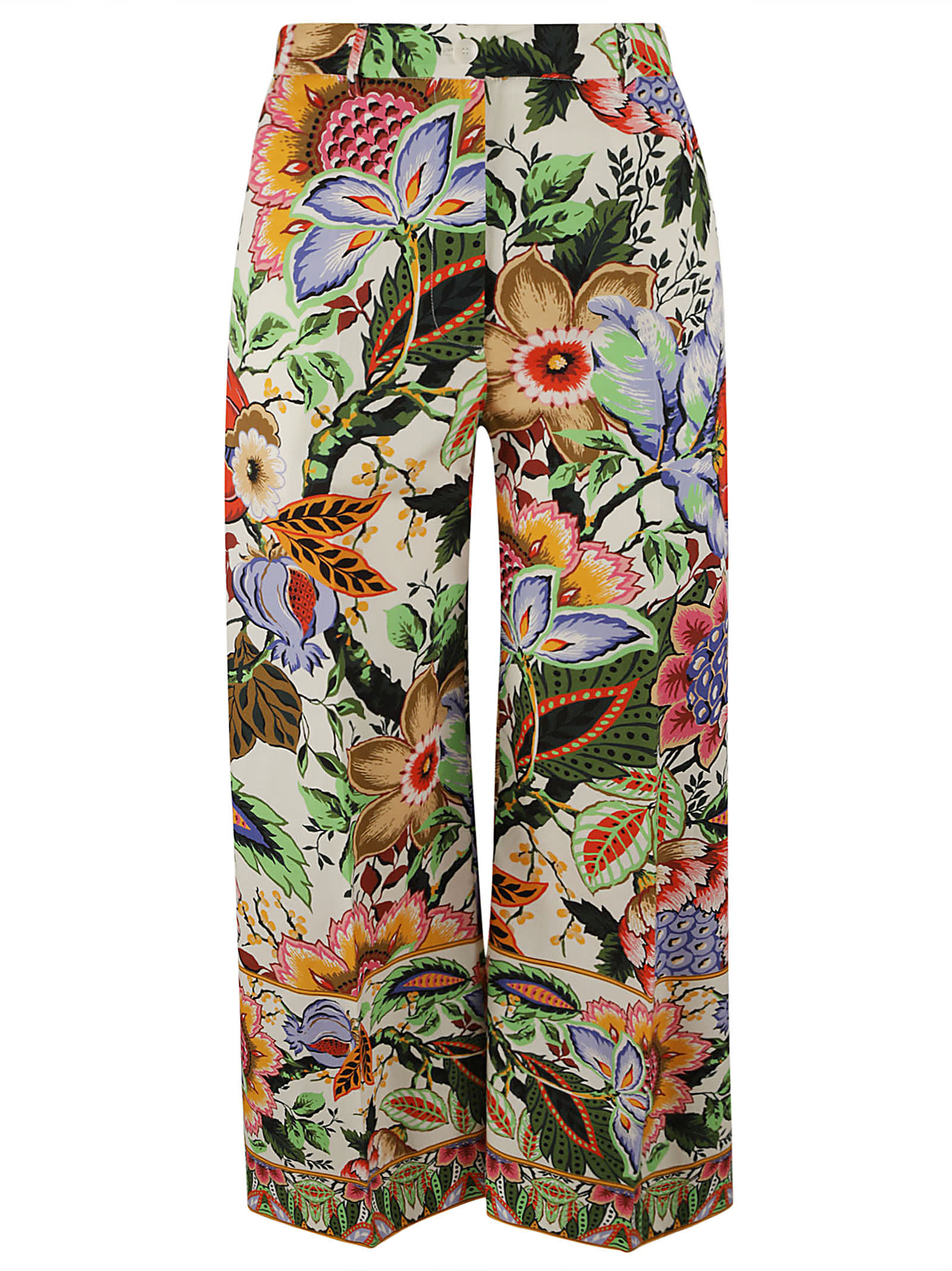 Shop Etro Floral Print Wide Leg Trousers In White
