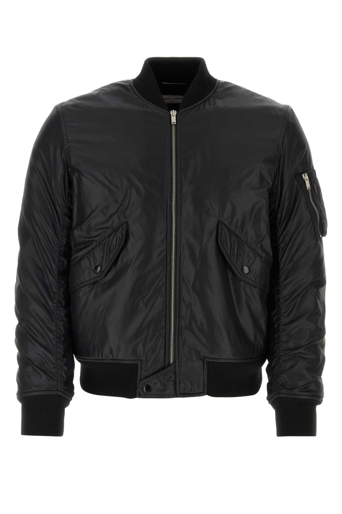 Shop Saint Laurent Black Nylon Bomber Jacket In Noirbrillant