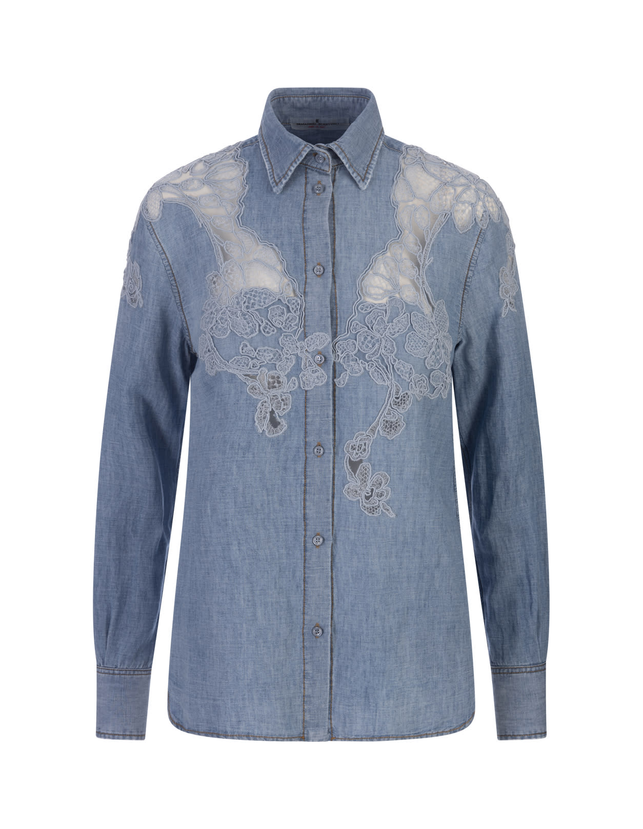 Ermanno Scervino Jeans Shirt With Lace In Blue