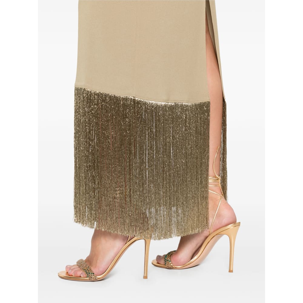 Taller Marmo Fringed-trim Halterneck Maxi Dress In Neutral