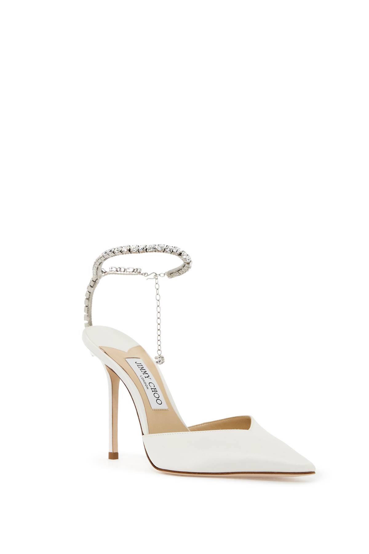 Shop Jimmy Choo Saeda 100 Satin Pumps In Ivory Crystal (white)