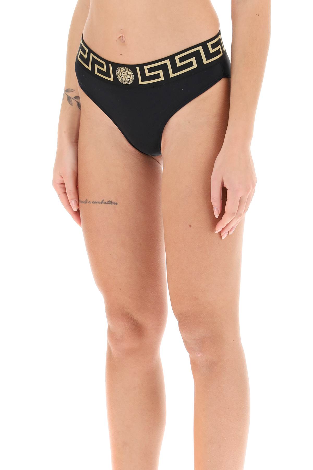 Shop Versace Bikini Bottom With Greca Band In Black (black)