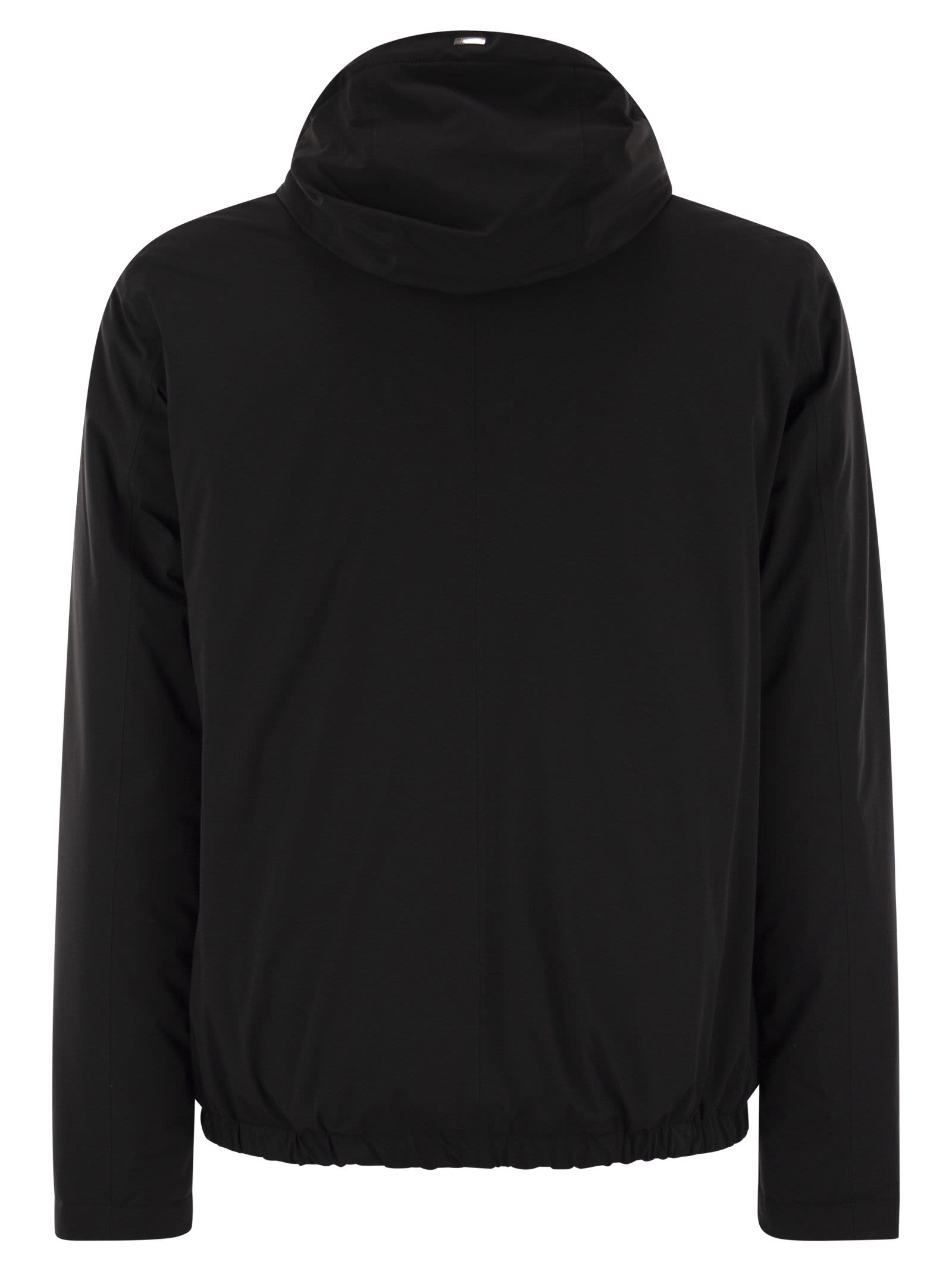 Herno Hooded Long Sleeve Jacket With Elasticated Hem In Black