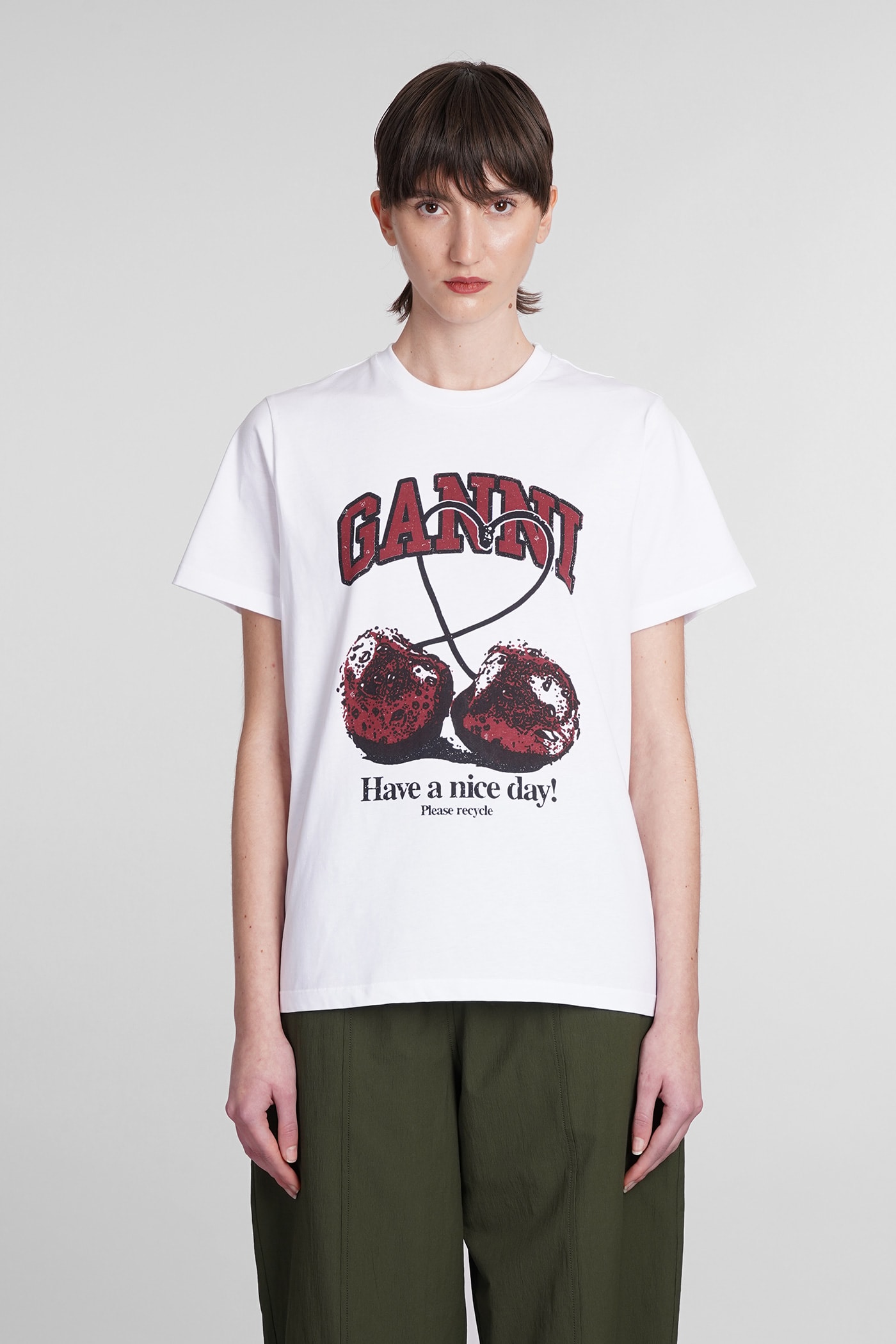 Ganni T-shirt In White Cotton