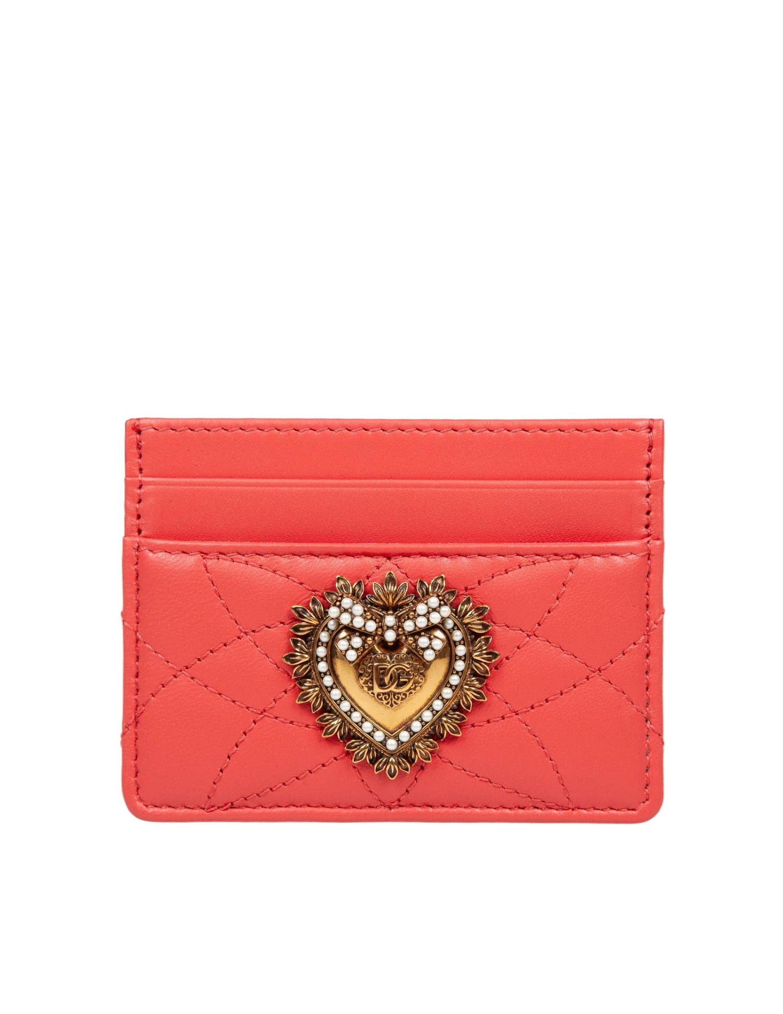 Shop Dolce & Gabbana Devotion Card Holder In Coral Leather