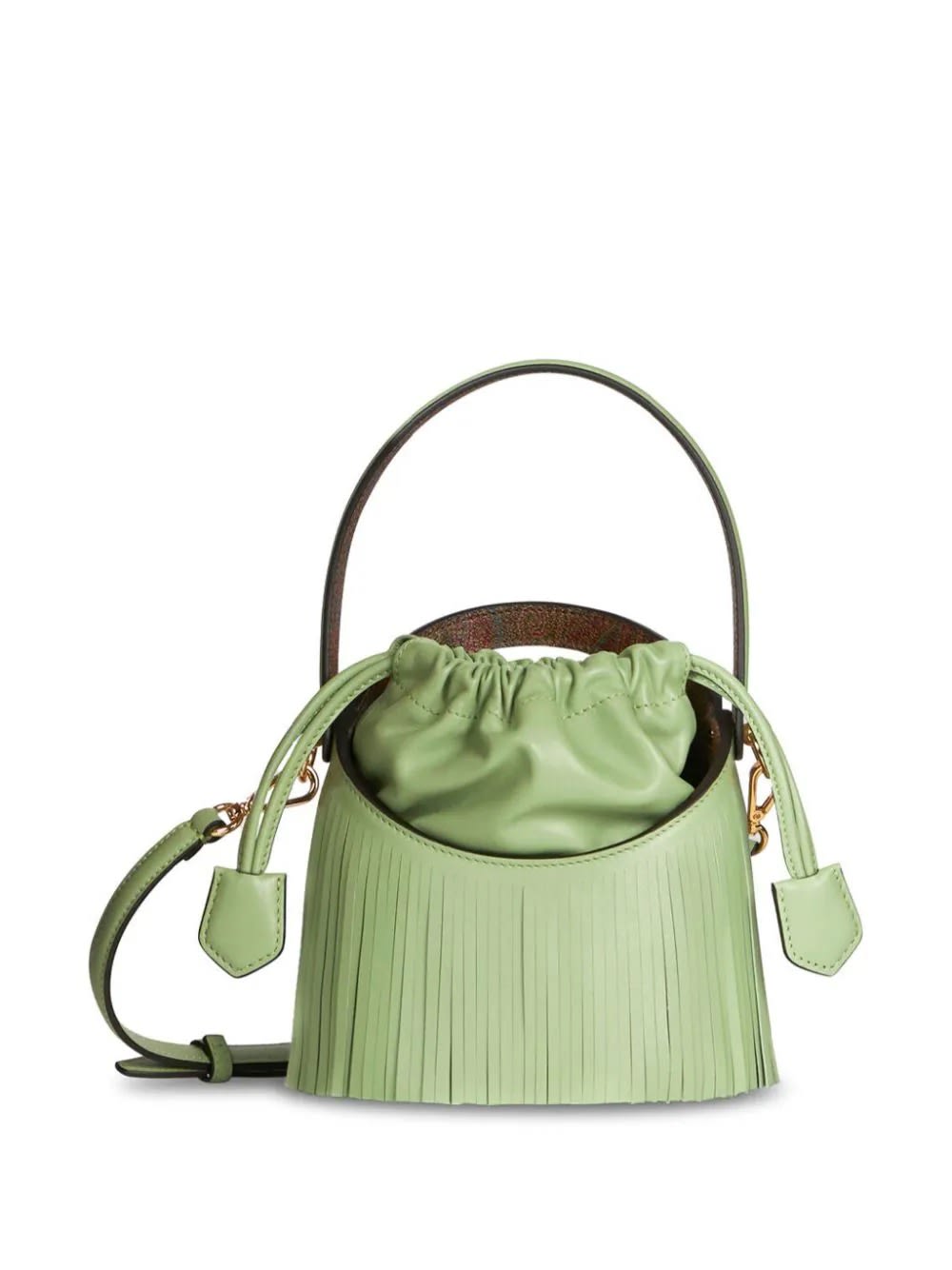 Shop Etro Green Saturno Mini Bag With Fringes