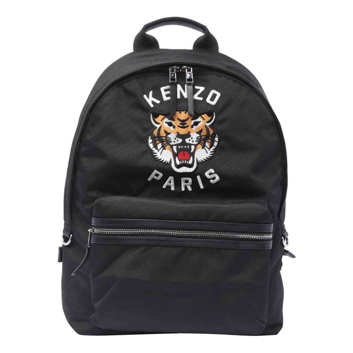 Shop Kenzo Logo Embroidered Zip-up Backpack In Black