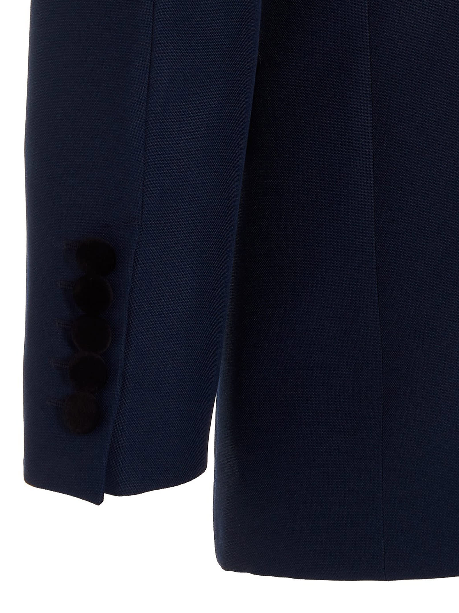 Shop Gucci Velvet Lapels Blazer Jacket In Blue