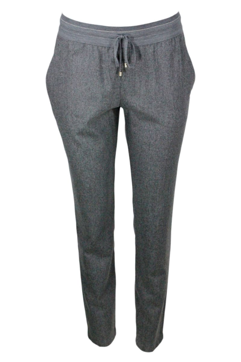Lorena Antoniazzi Stretch Wool Jogging Trousers With Elastic And Drawstring At The Waist