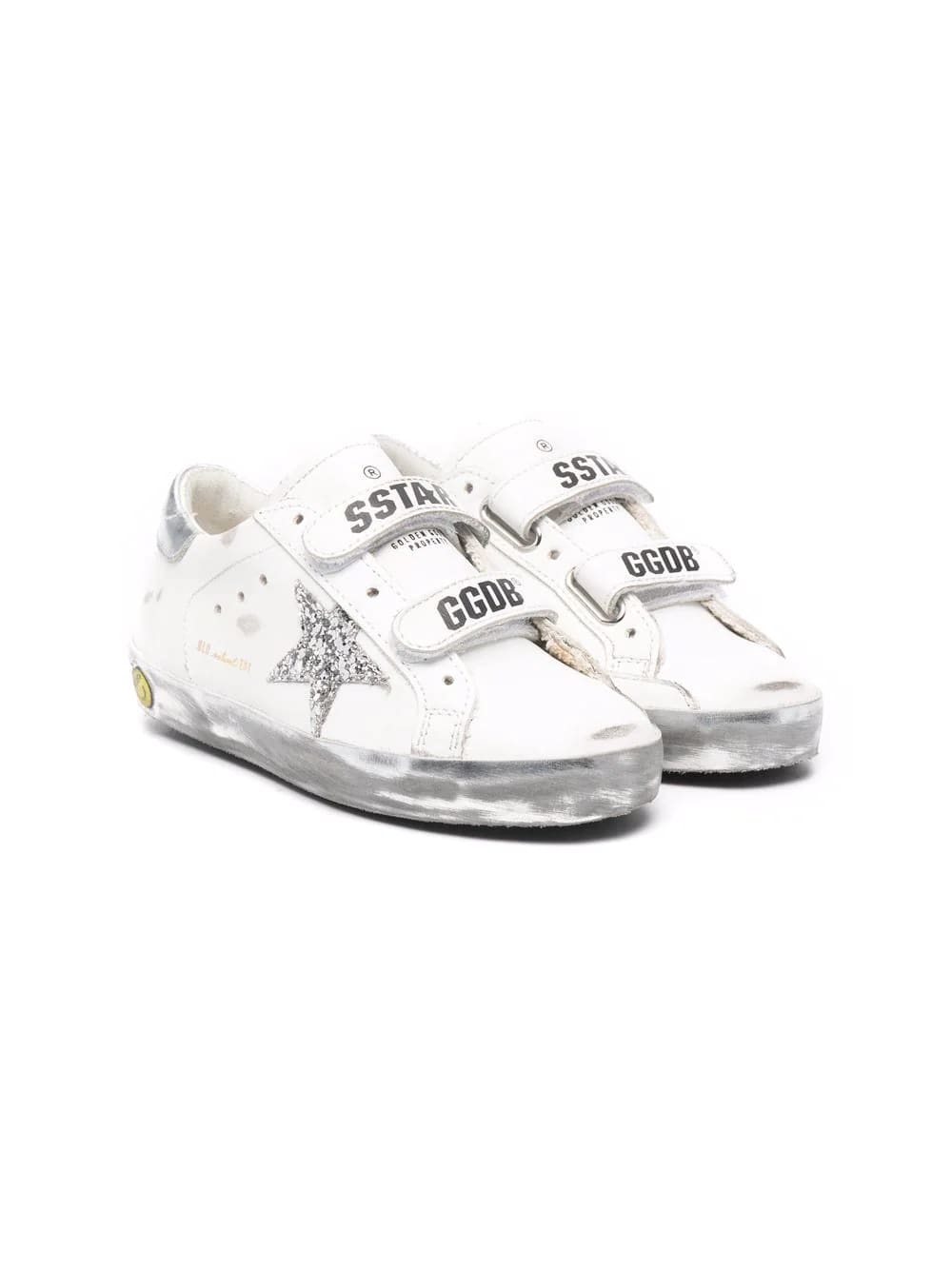 Golden Goose Kids White And Silver Super-star Sneakers With Velcro Closure