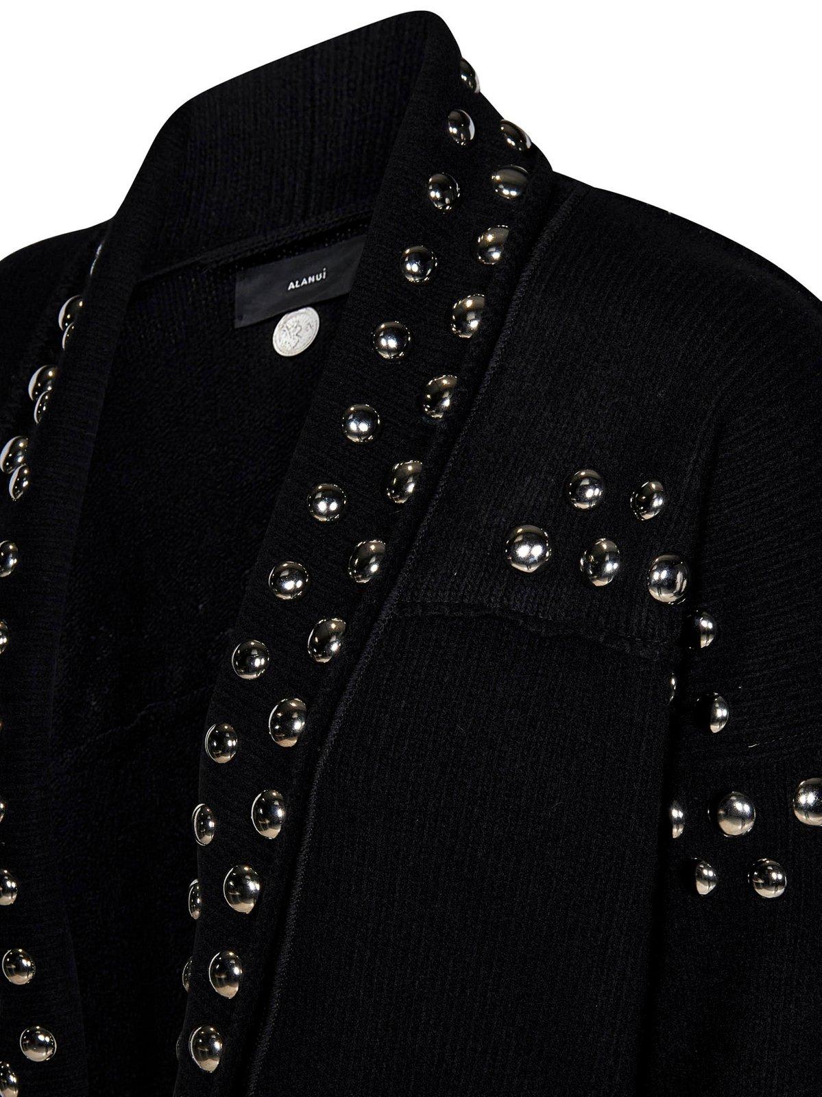 Shop Alanui Stud Embellished Straight Hem Cardigan In Black