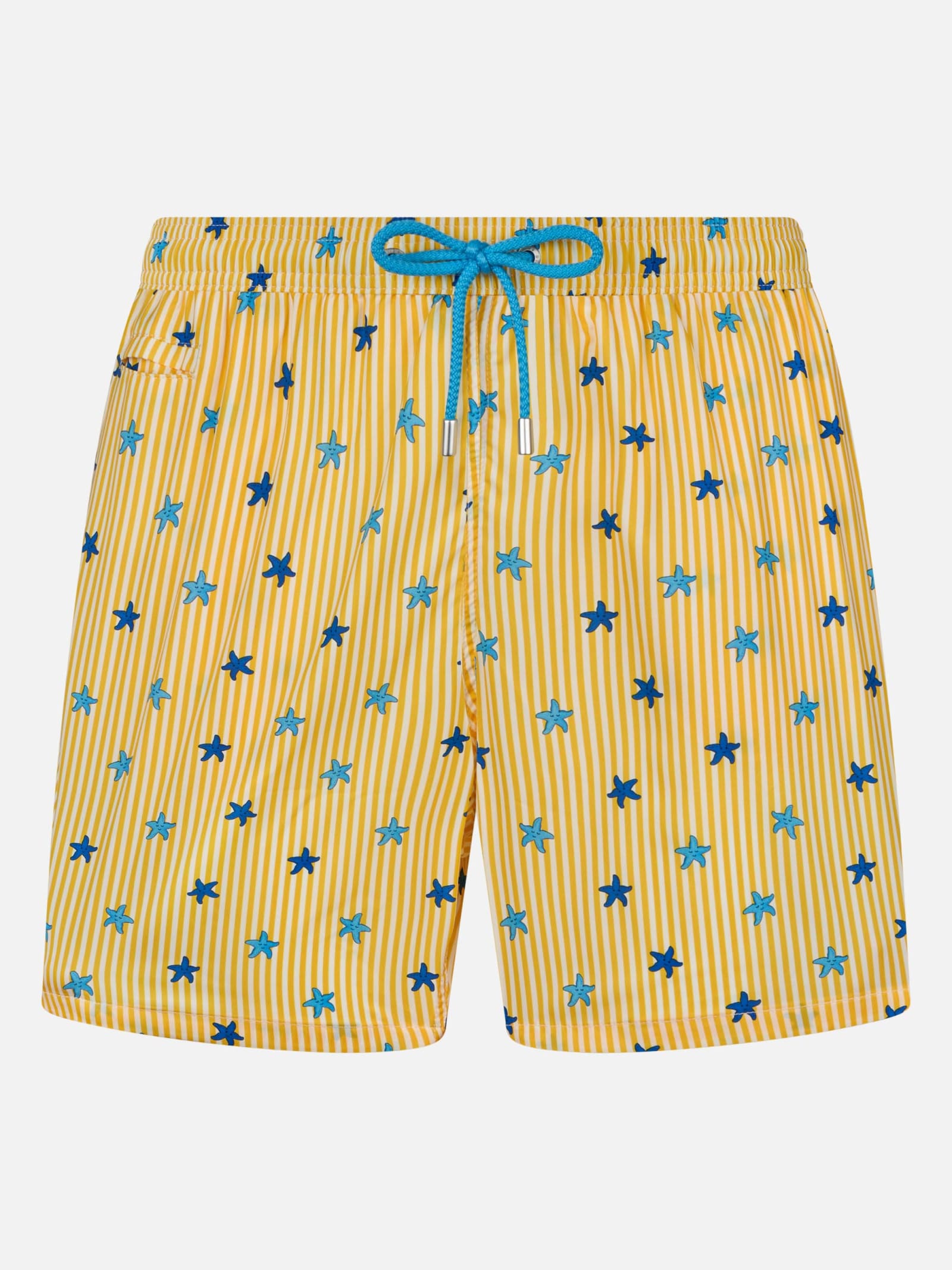 Mc2 Saint Barth Man Comfort Light Swim Shorts With Starfishes Print In Yellow