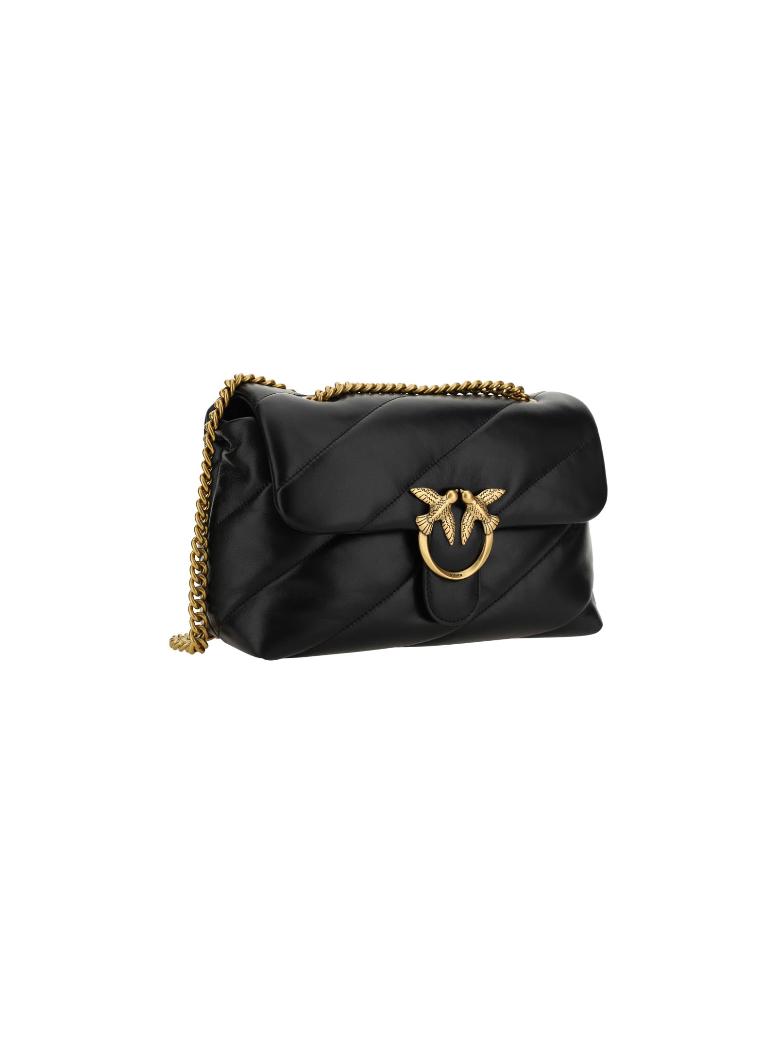 Pinko Love Baby Puff Leather Crossbody Bag In Q Nero Antique Gold
