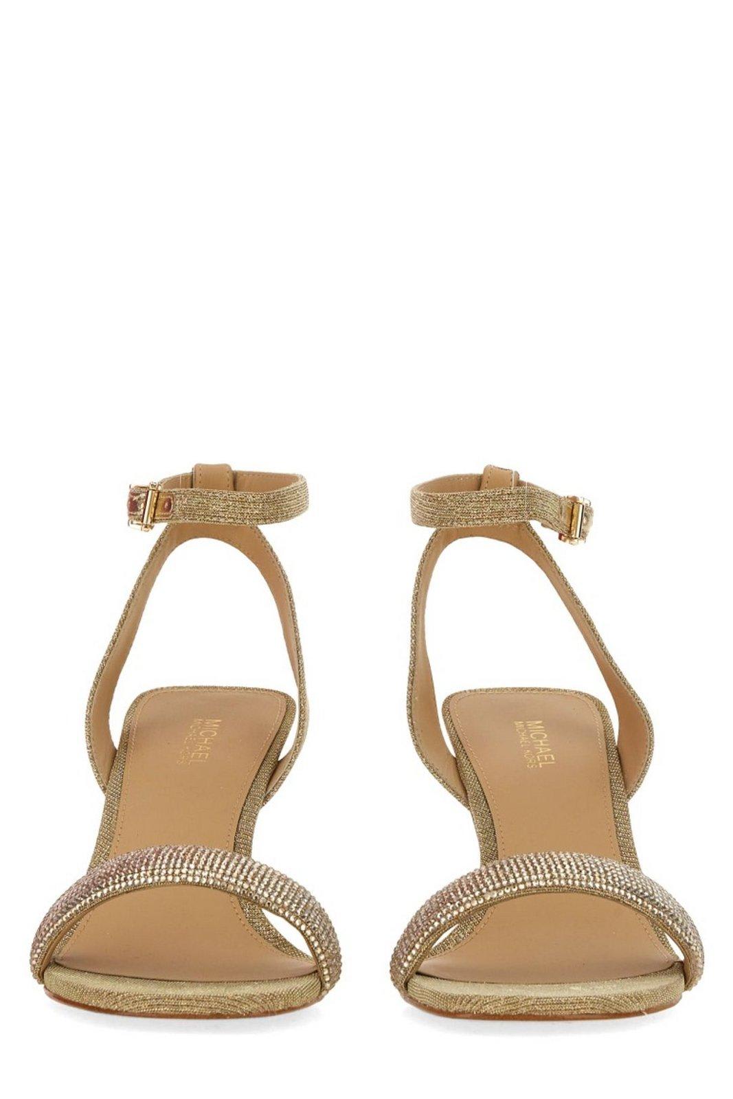Shop Michael Michael Kors Carrie Rhinestoned Embellished Sandals In Pale Gold