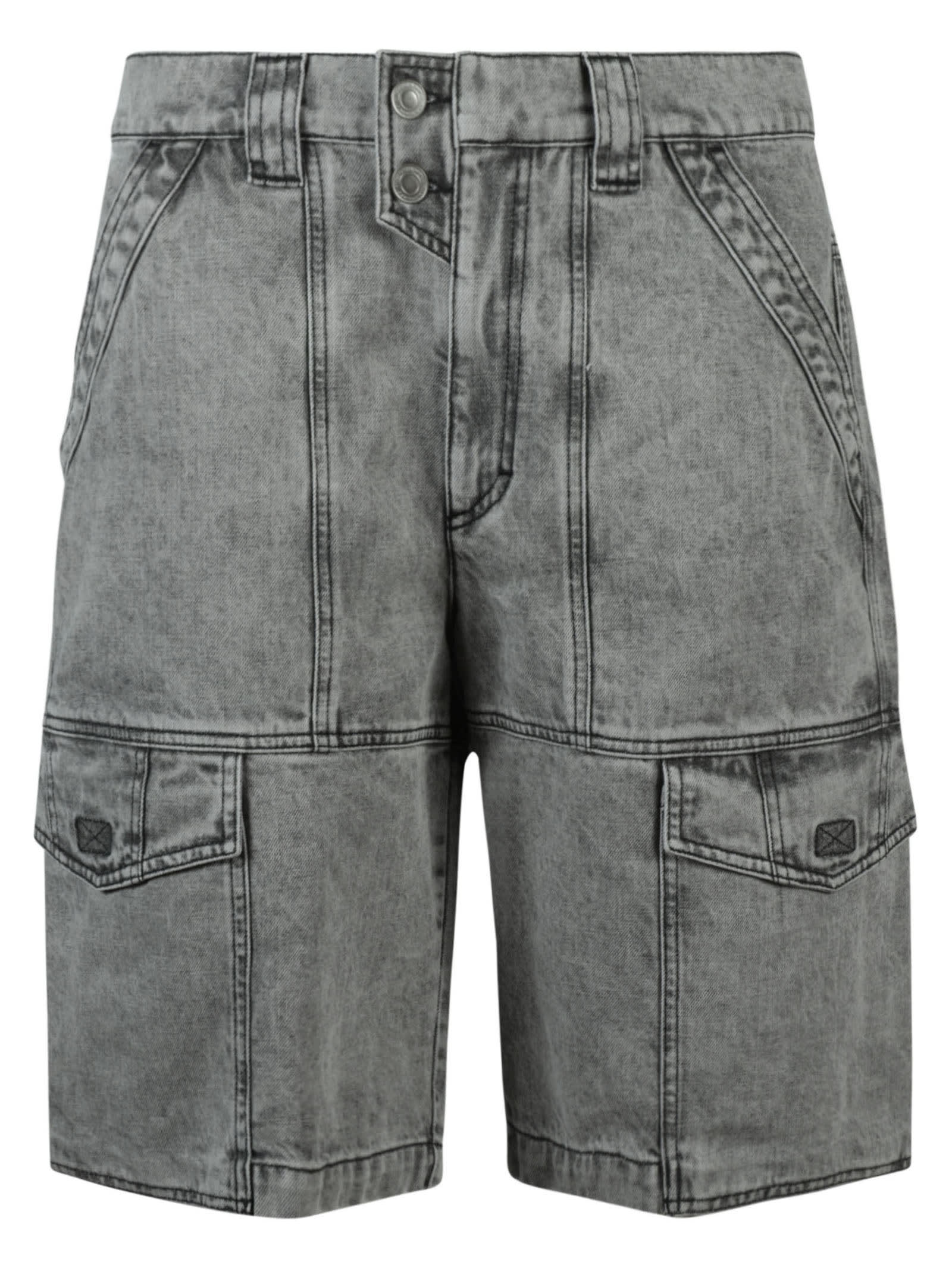 Shop Isabel Marant Stonewashed Denim Shorts In Grey