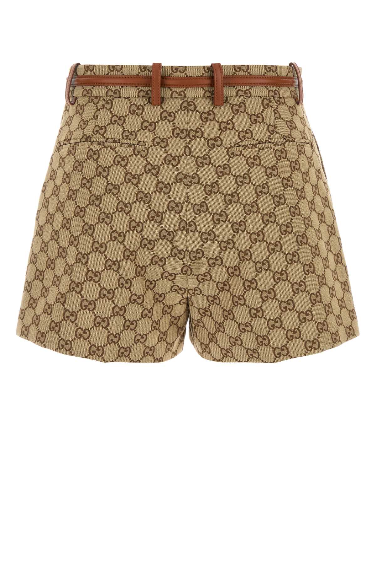 Shop Gucci Gg Supreme Fabric Shorts In Camelebony