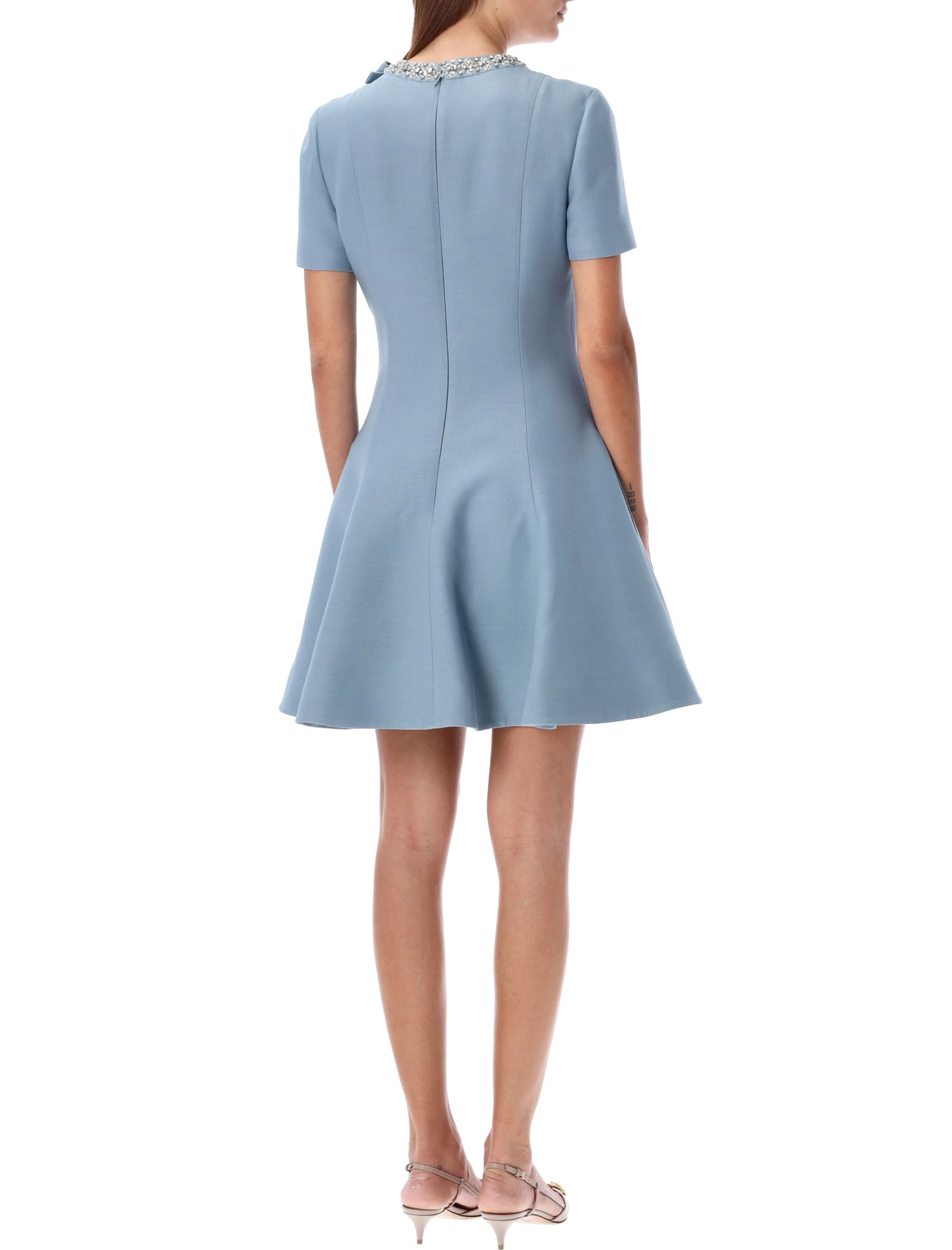 Shop Valentino Dress Embroidery Neck In Light Blue