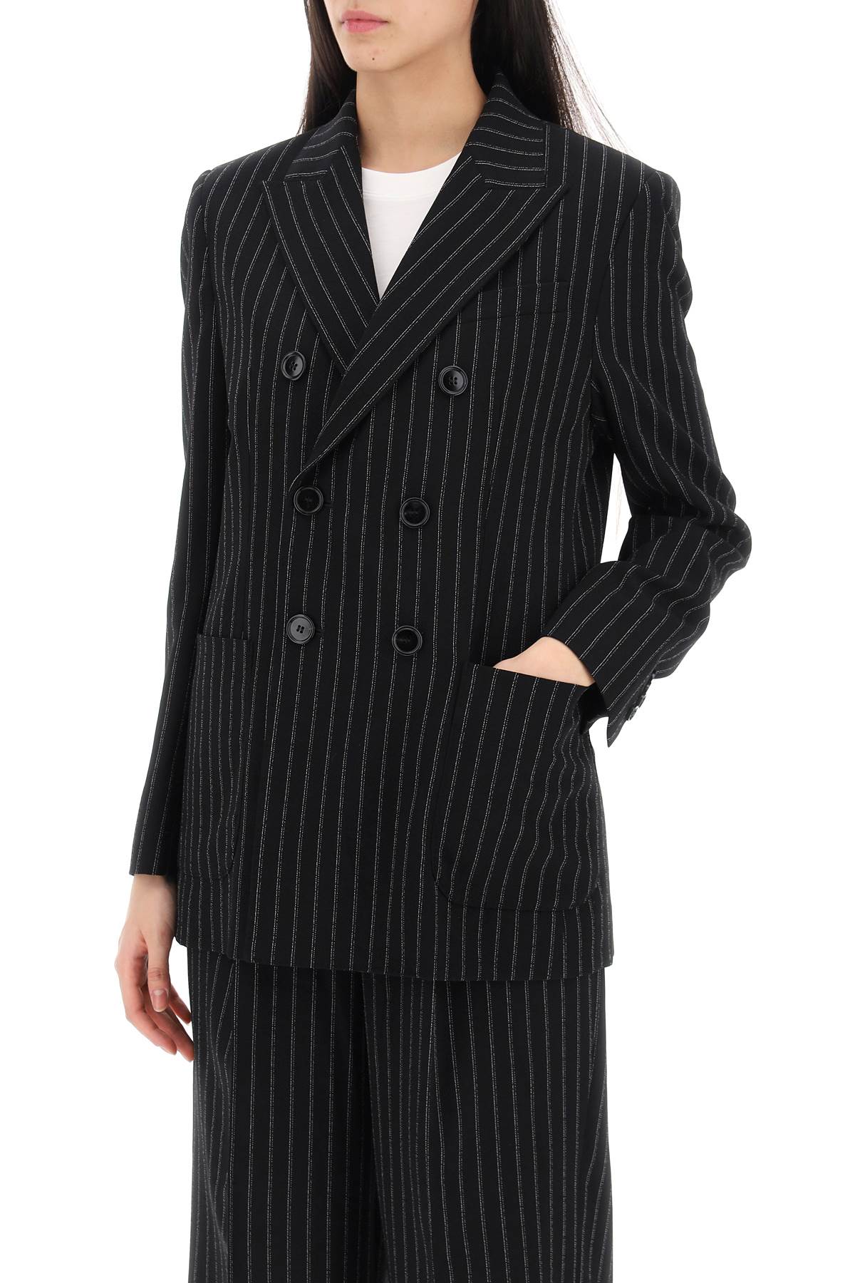 Shop Ami Alexandre Mattiussi Double-breasted Pinstripe In Noir Craie (black)