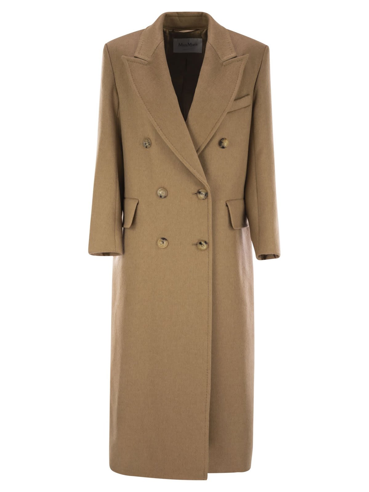 Shop Max Mara Double-breasted Long-sleeved Coat In Beige