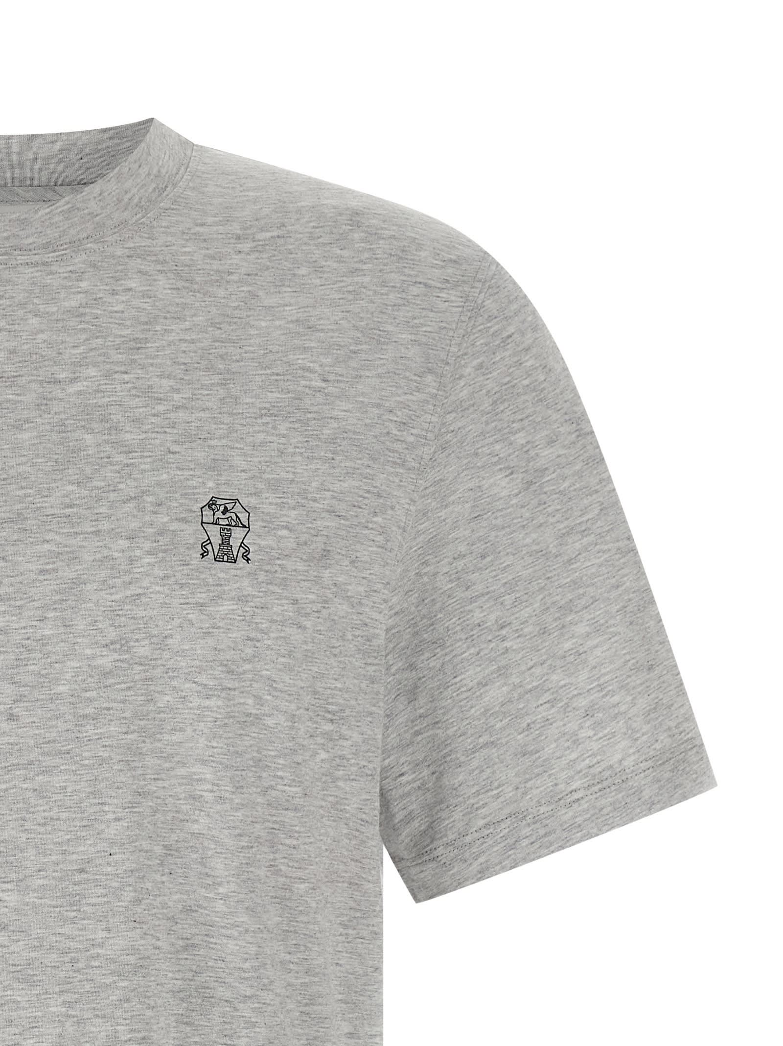 Brunello Cucinelli Printed Logo Crew Neck Short Sleeve Top In Gray