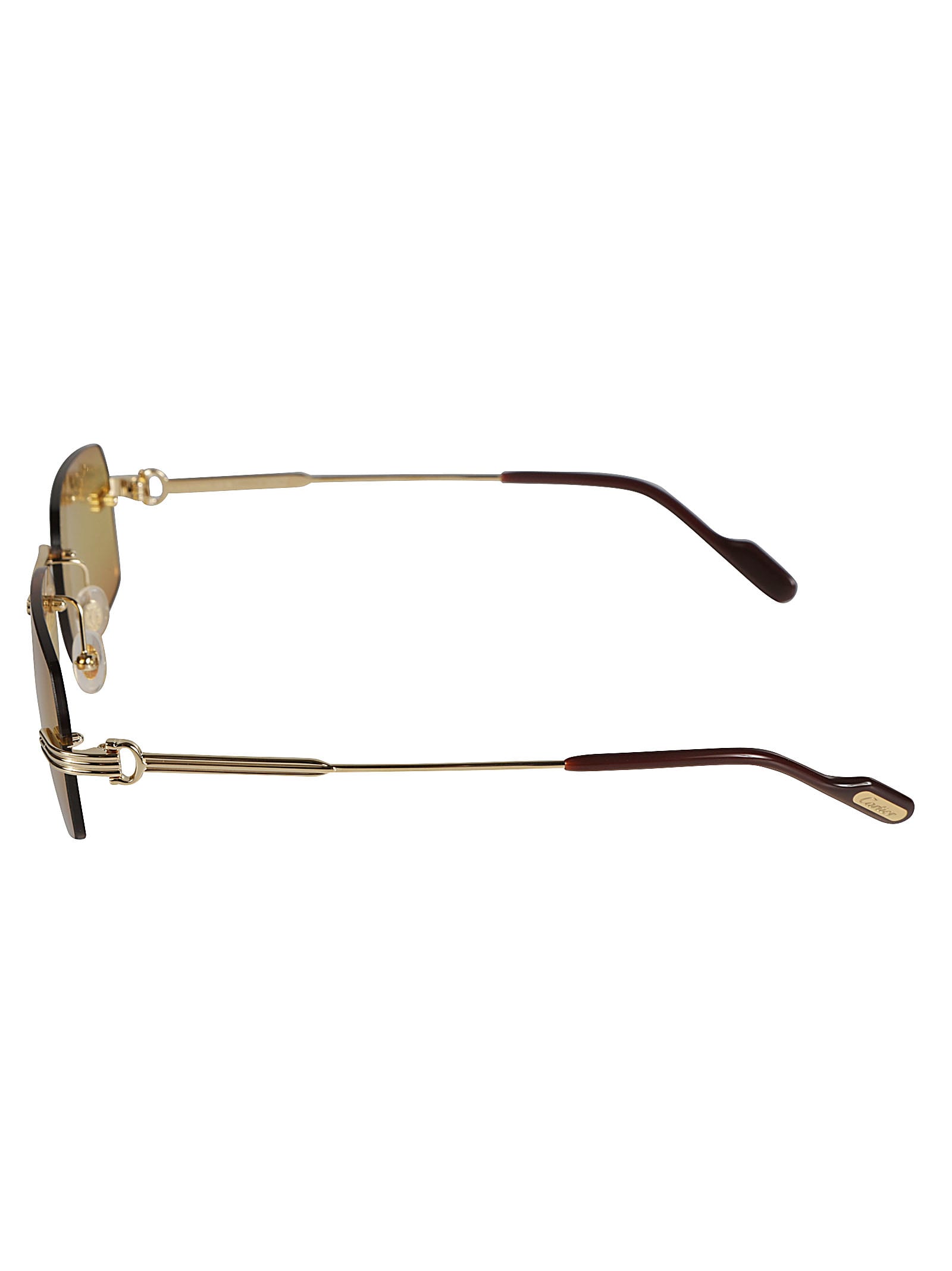 Shop Cartier Straight Bridge Rimless Sunglasses In Gold/orange