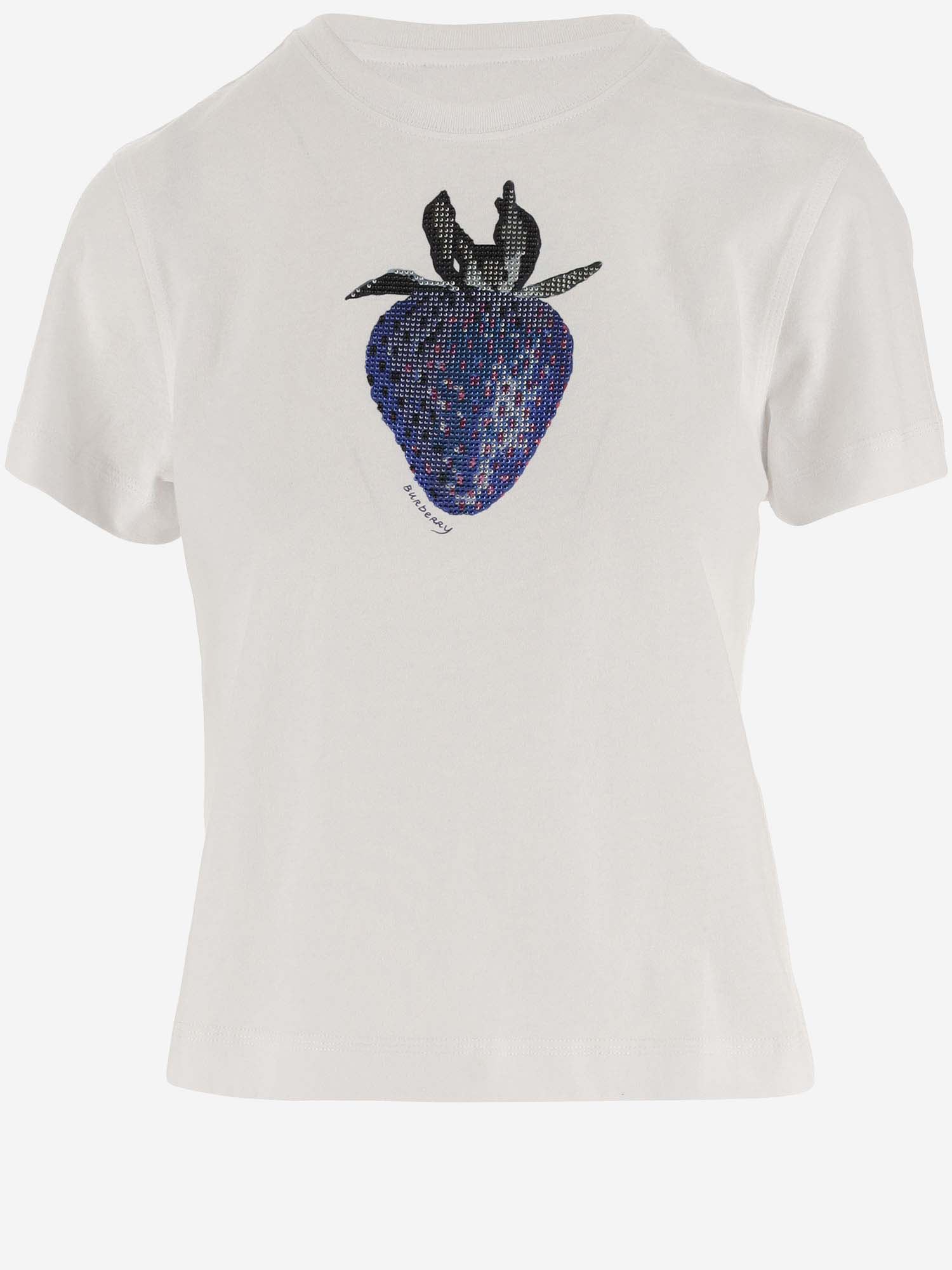 Cotton Square T-shirt With Crystal Strawberry