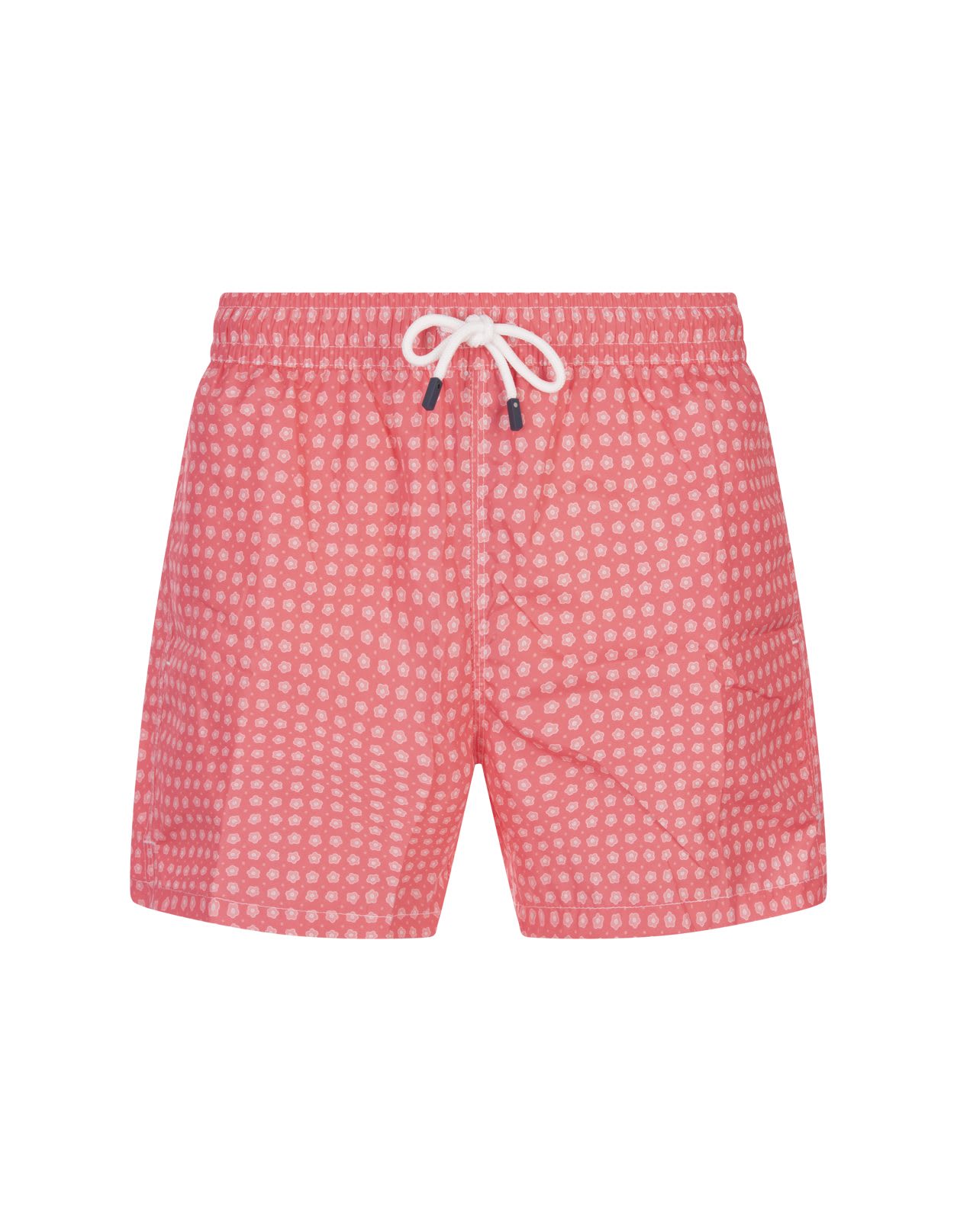 Red Swim Shorts With Micro Flower Pattern