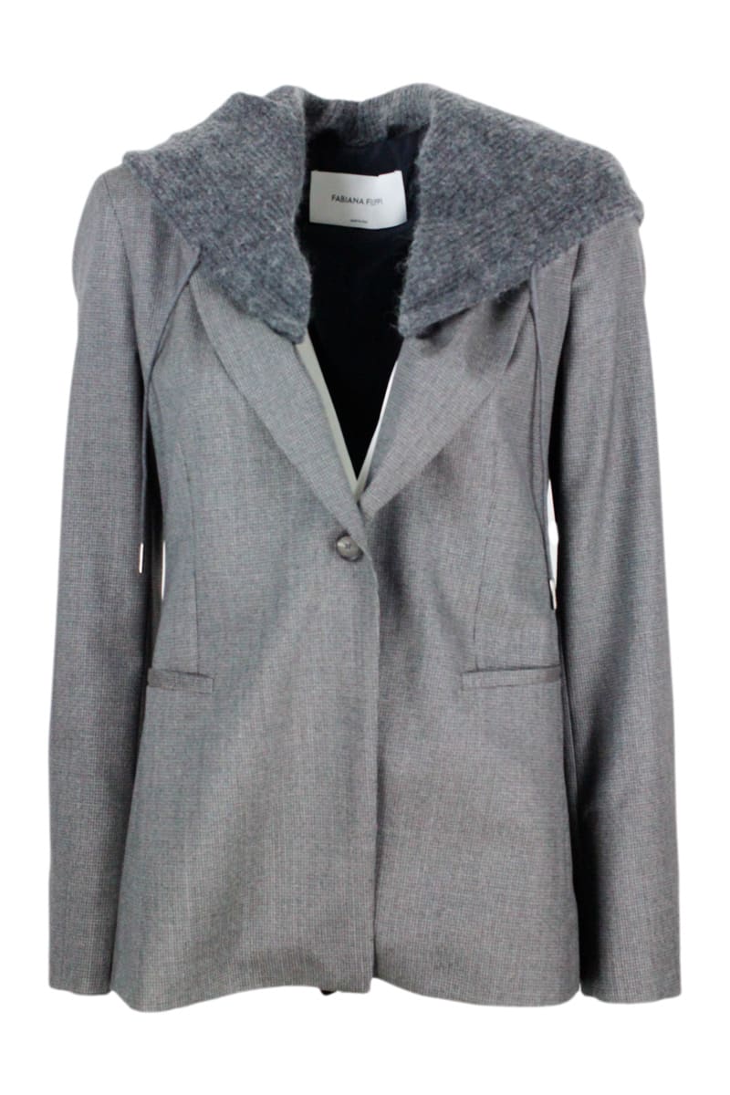 Fabiana Filippi Single-breasted Wool Jacket With Detachable Ribbed Wool Hood