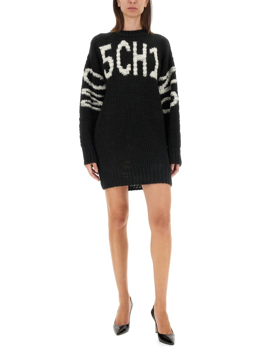 Shop M05ch1n0 Jeans Jeans Logo Lettering Crewneck Knitted Dress In Black